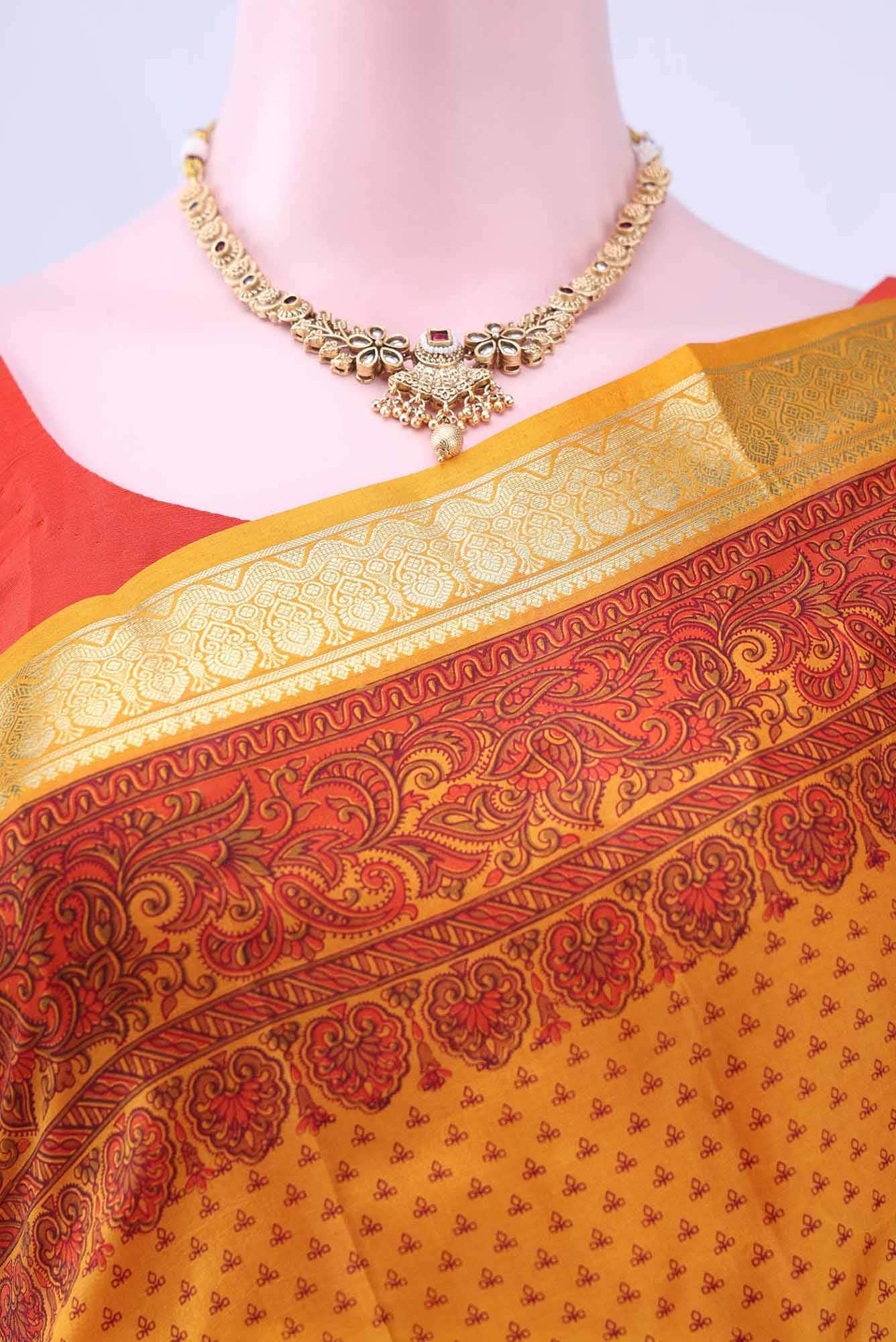 Mustard Printed Silk Saree - Image 3