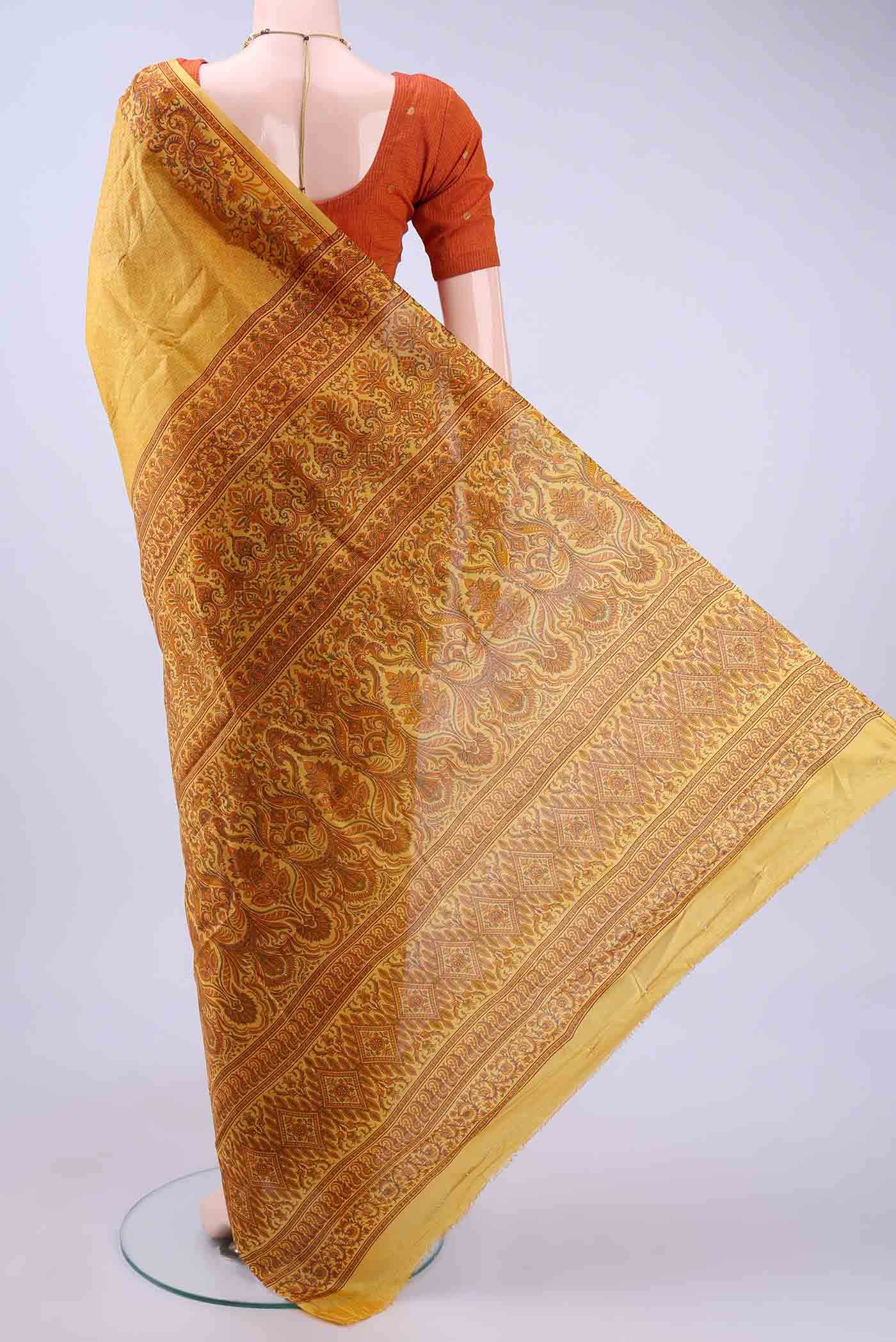 Mustard Printed Silk Saree - Image 2