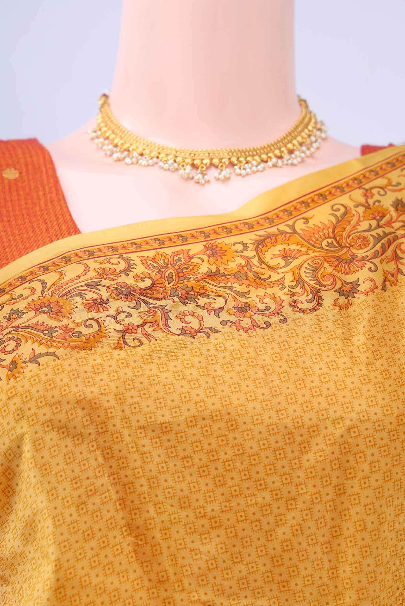 Mustard Printed Silk Saree - Image 3