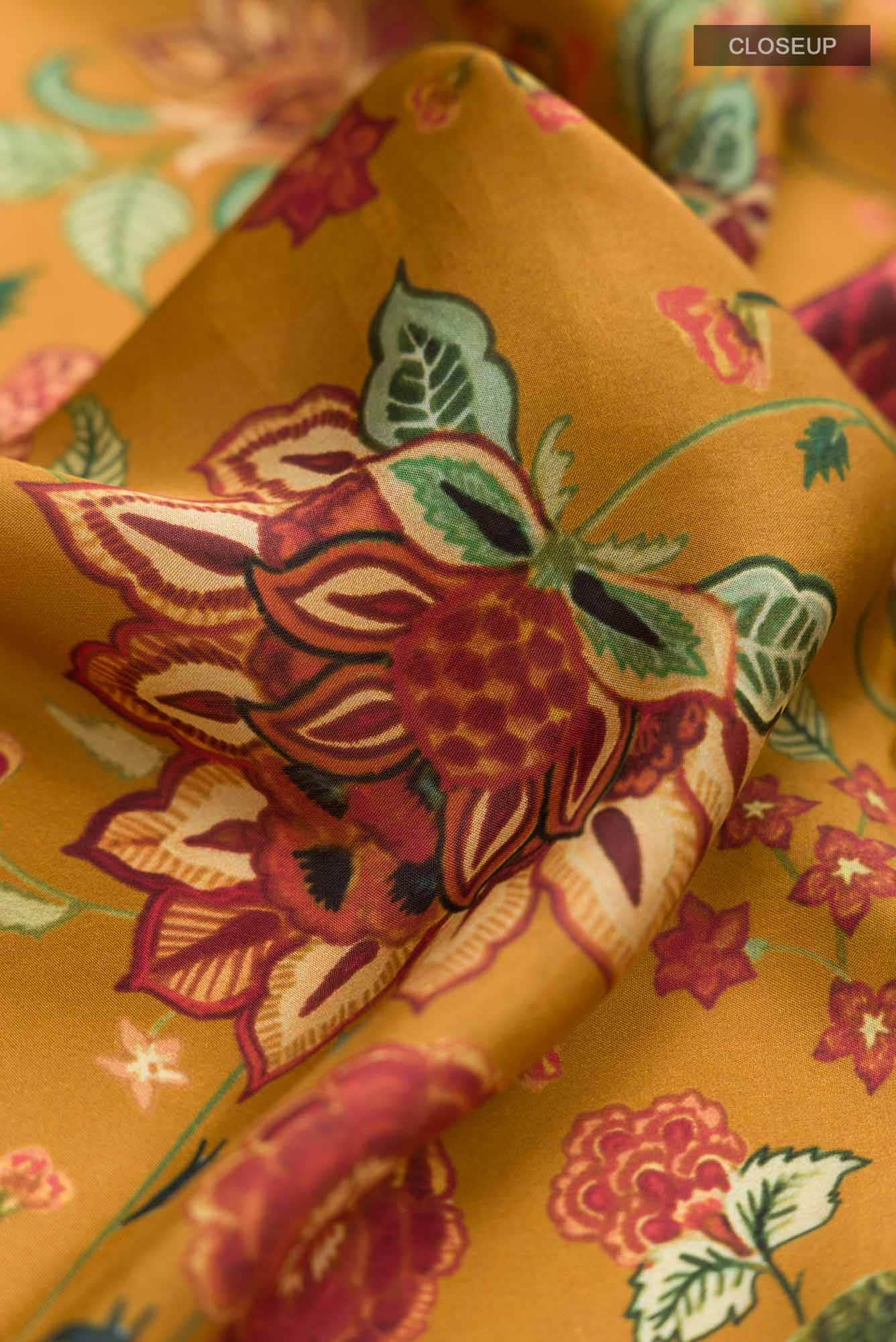 Mustard Printed Silk Saree - Image 2