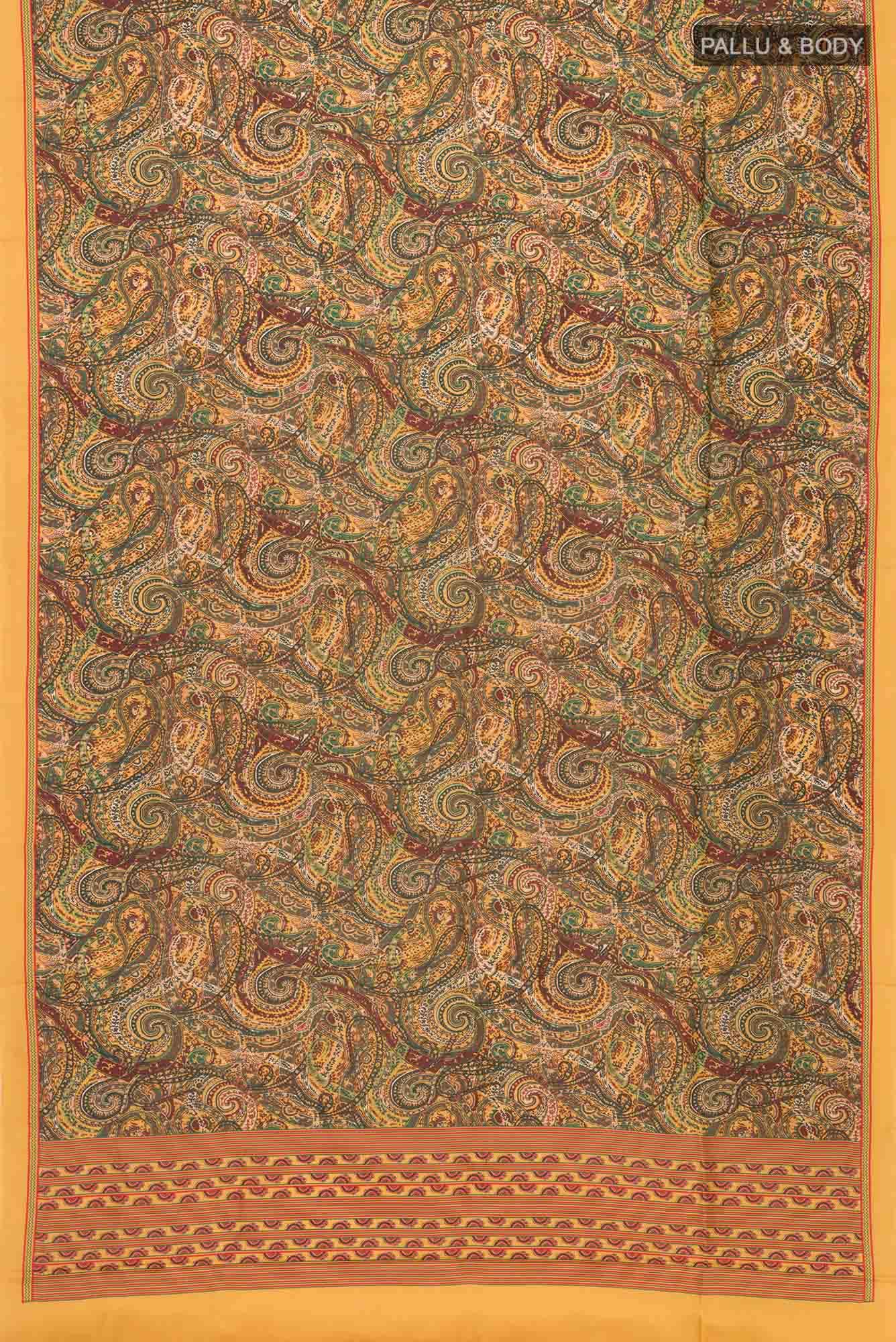 Mustard Printed Silk Saree - Image 3