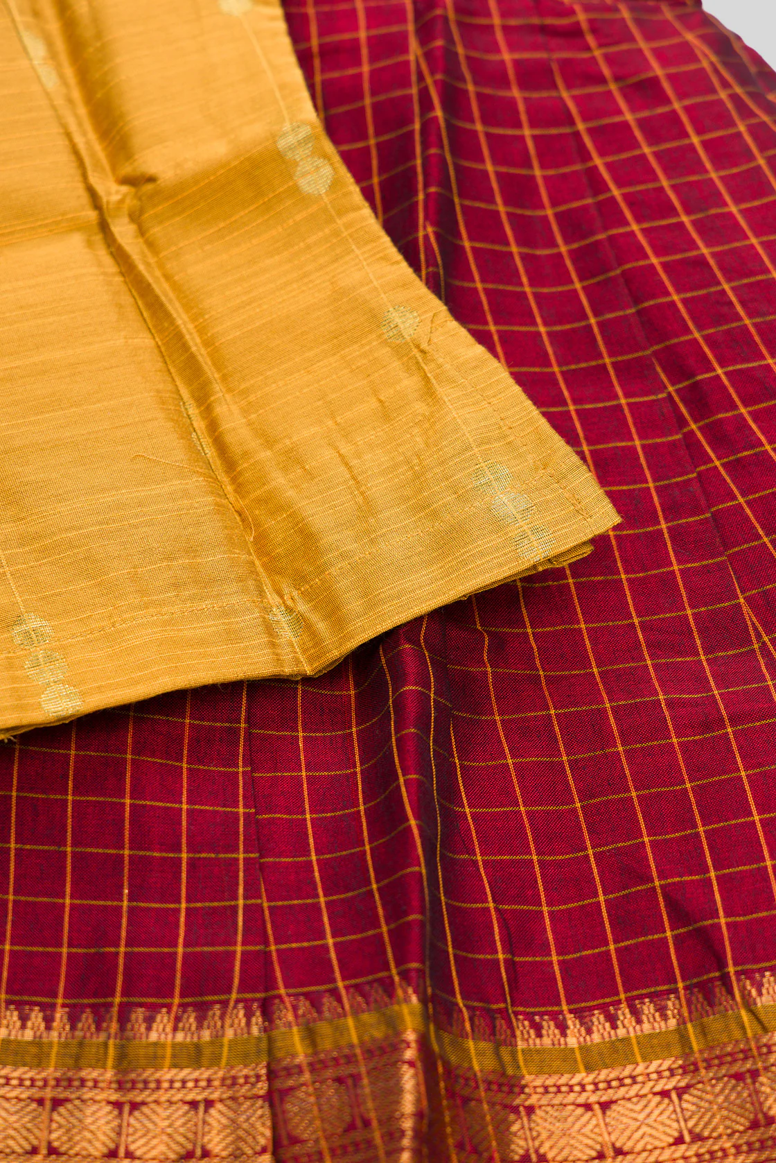 Mustard Readymade Cotton Pavadai Set  | Lehanga & Blouse - Image 6