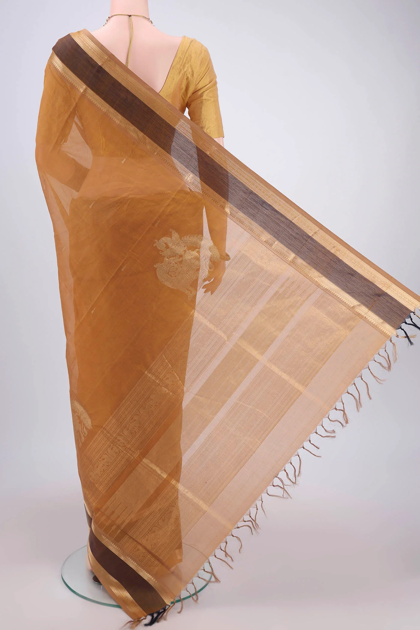 Mustard Silk Cotton Saree - Image 3