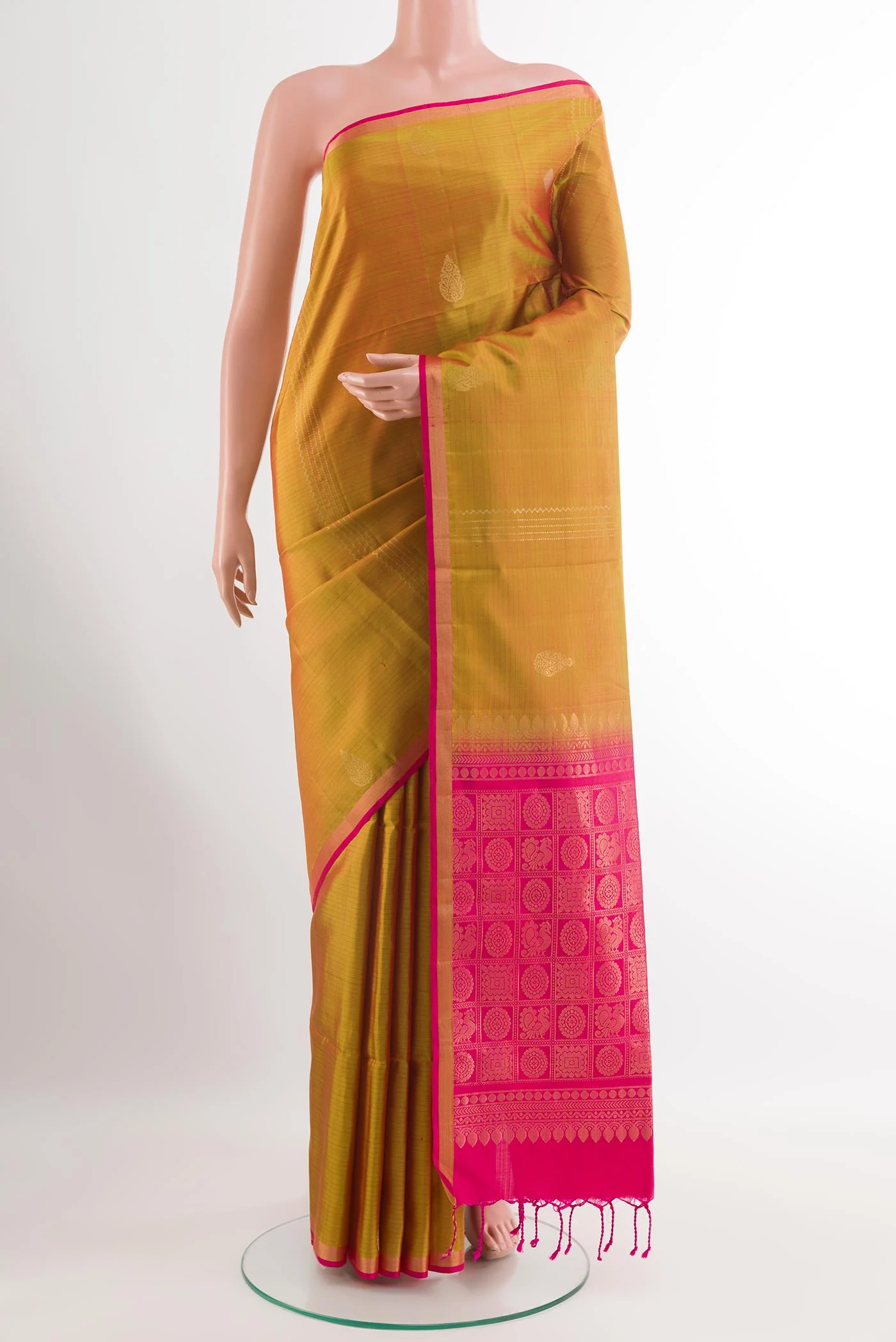 Green with Pink Color Soft Silk Saree