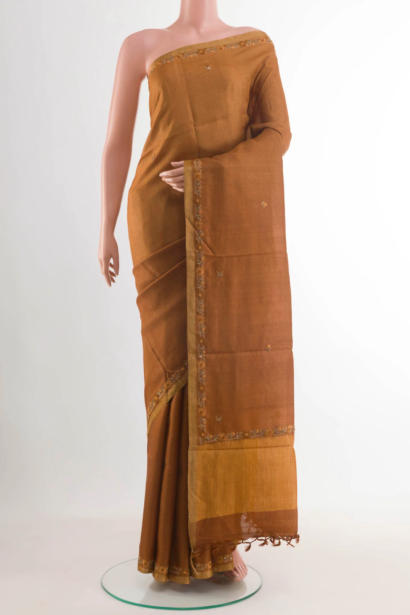 Brown Tussar Silk Saree