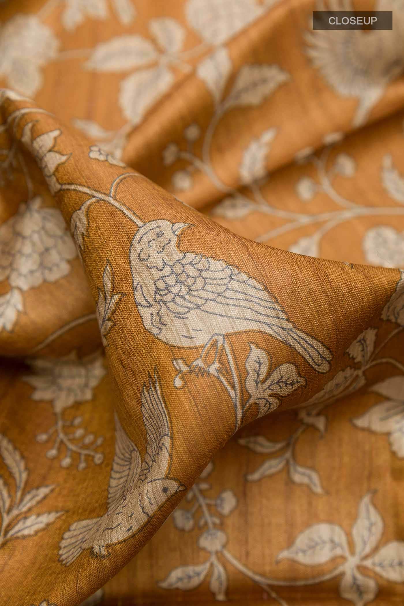 Mustard Tussar Saree - Image 2