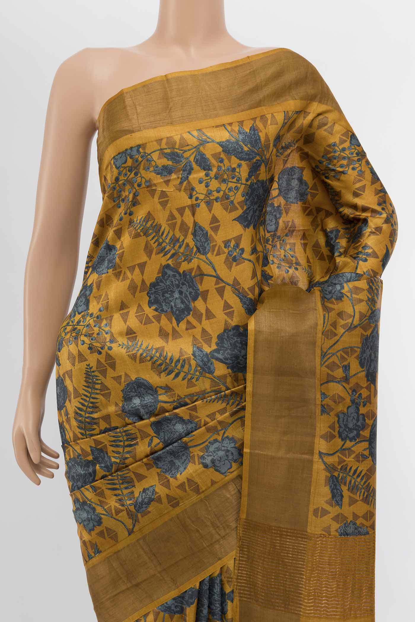 Mustard Tussar Silk Saree - Image 2