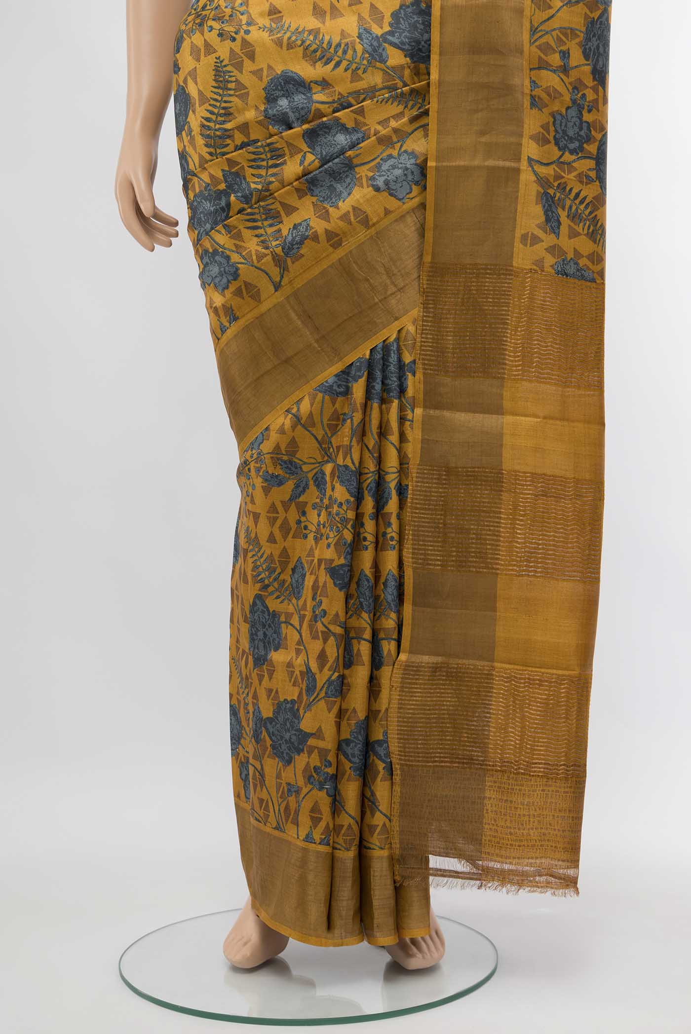 Mustard Tussar Silk Saree - Image 3
