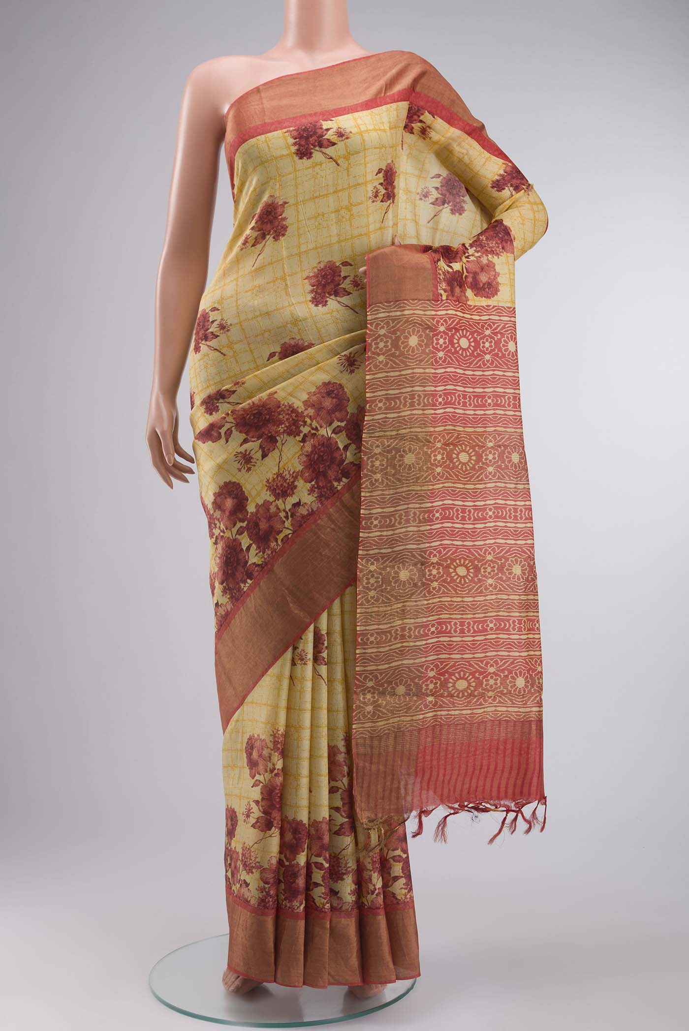 Mustard Tussar Silk Saree