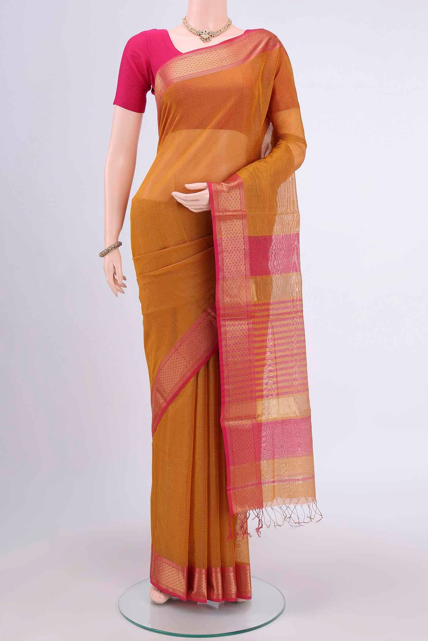 Mustard Maheshwari Silk Cotton Saree