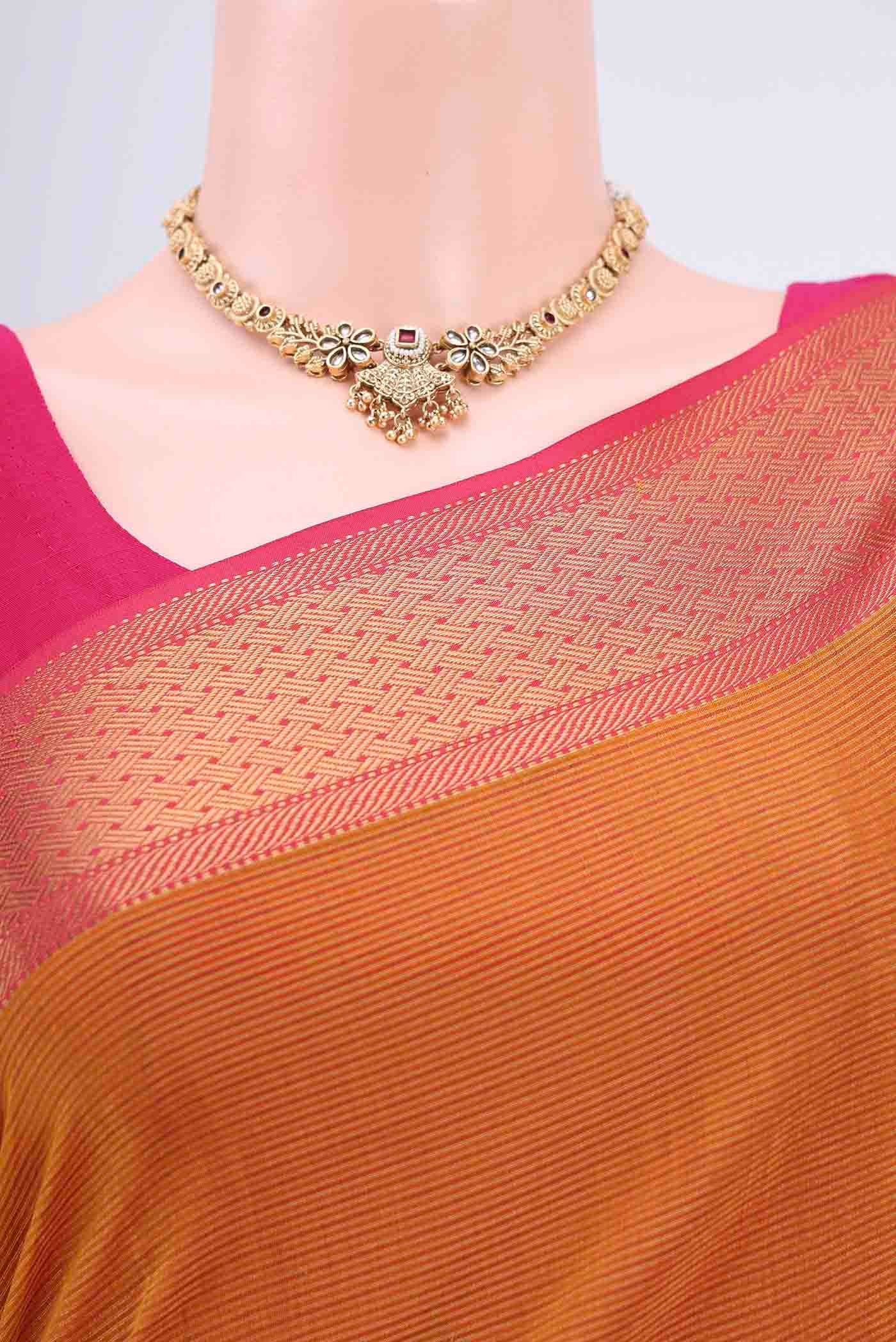 Mustard Maheshwari Silk Cotton Saree - Image 2