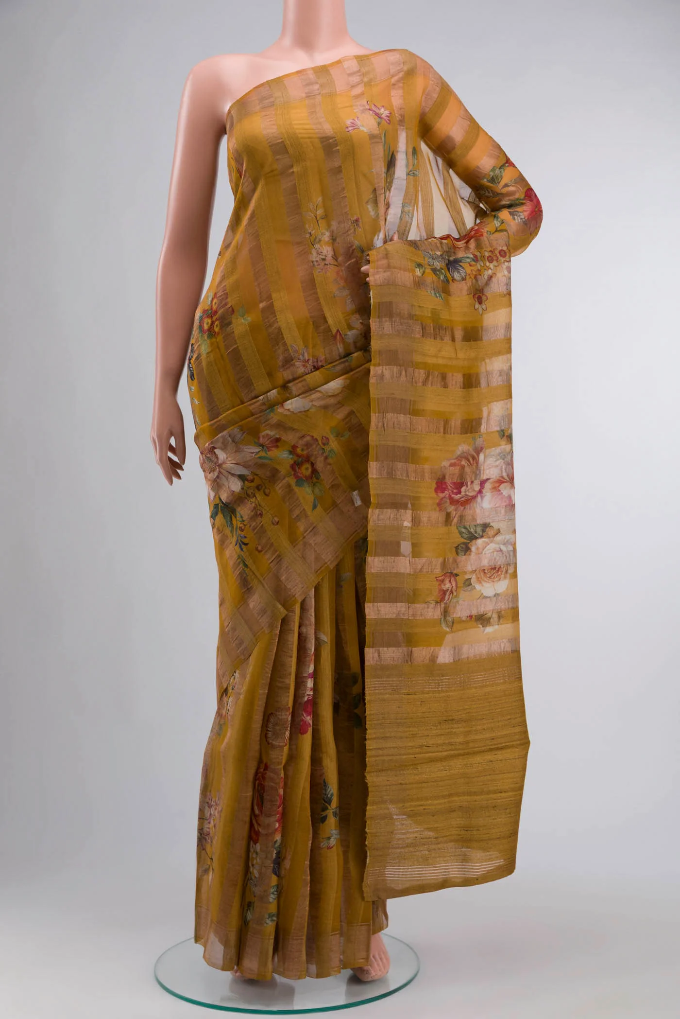 Mustard Tussar Silk Saree