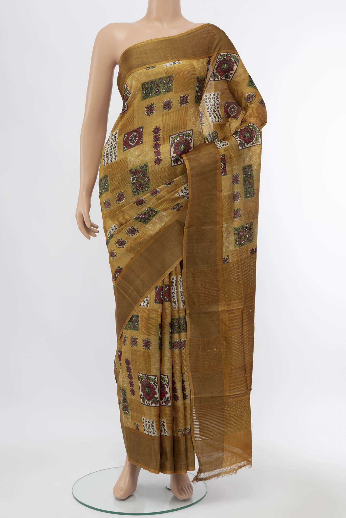 Mustard Tussar Silk Saree