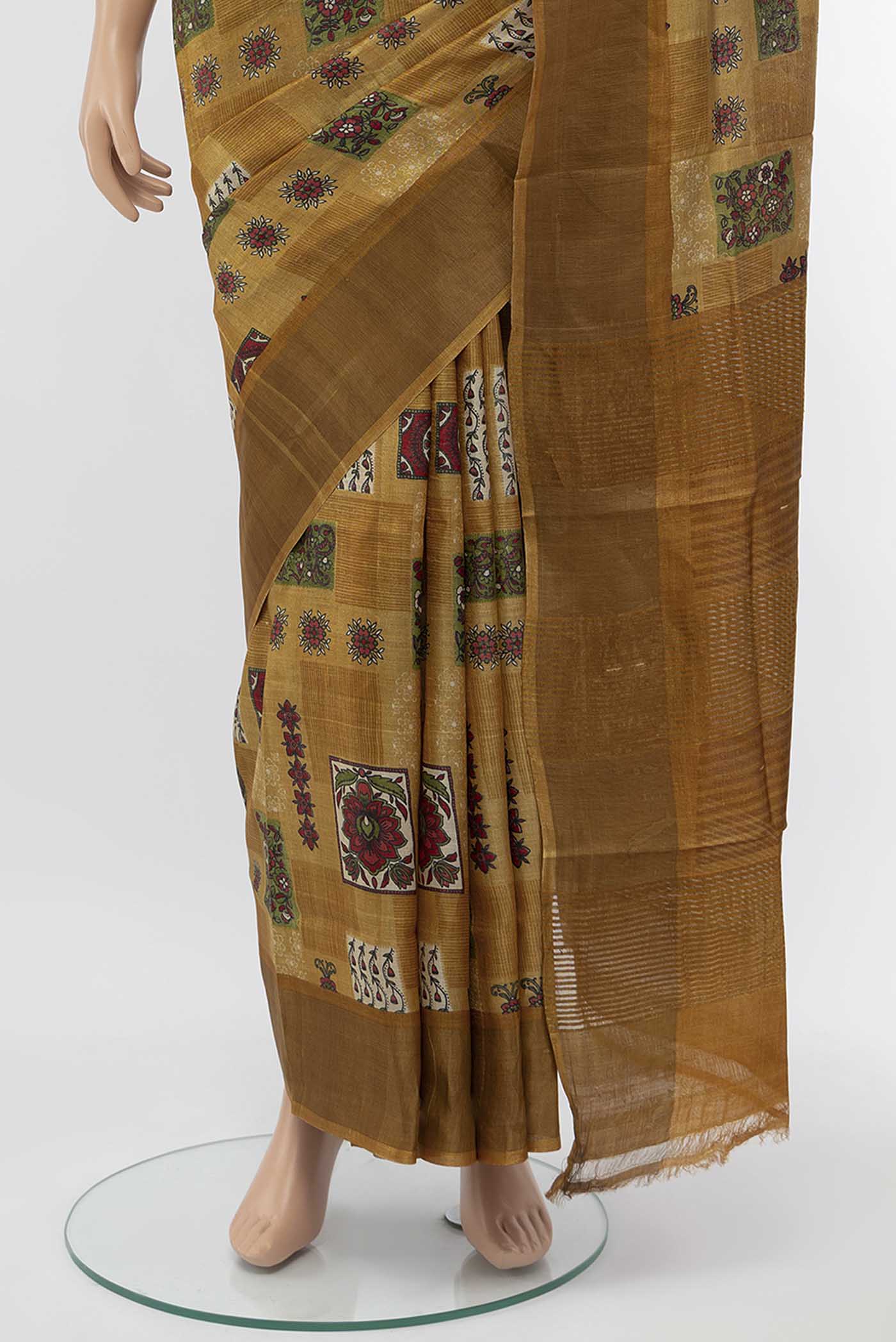 Mustard Tussar Silk Saree - Image 3