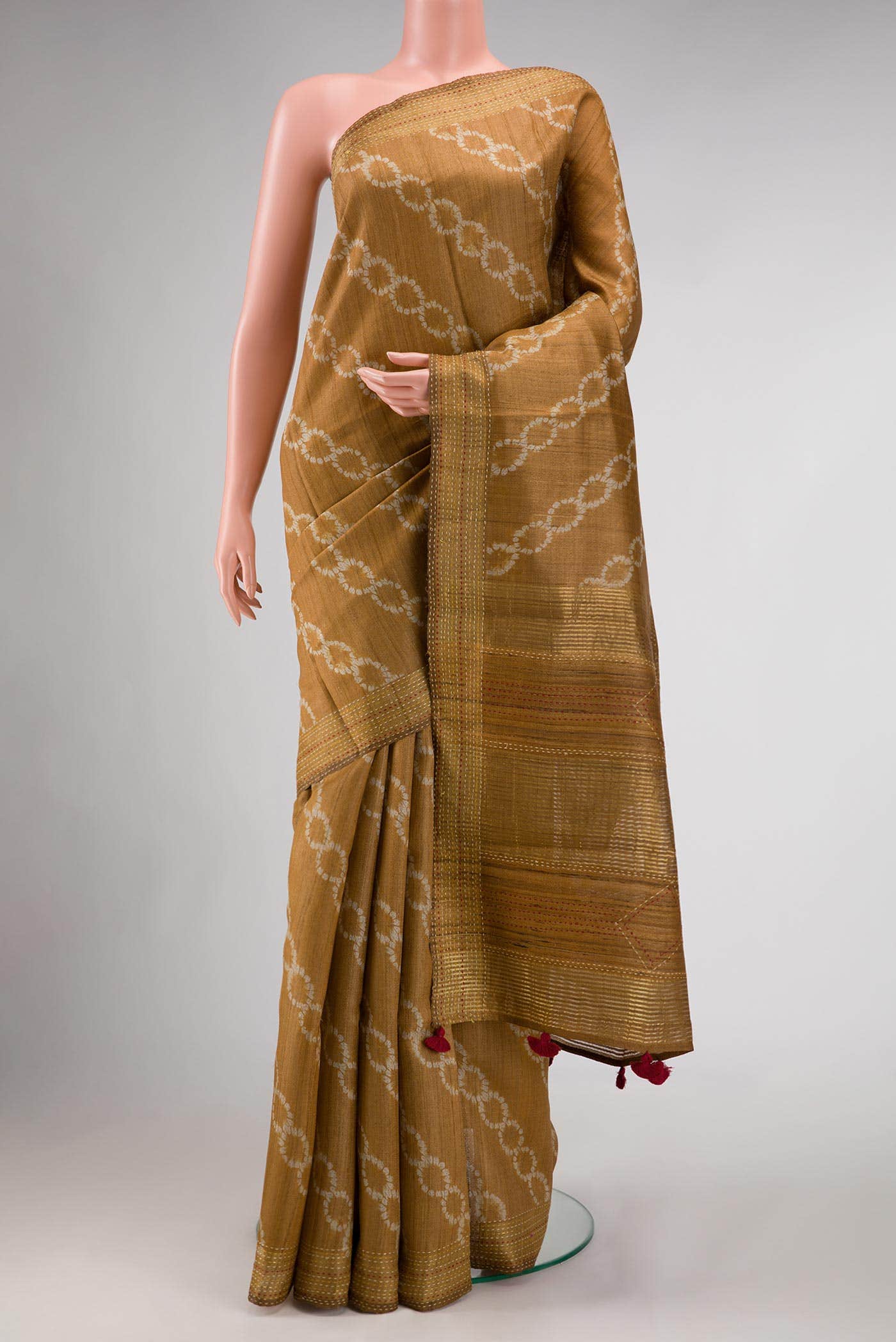 Dark Beige Tussar Silk Saree