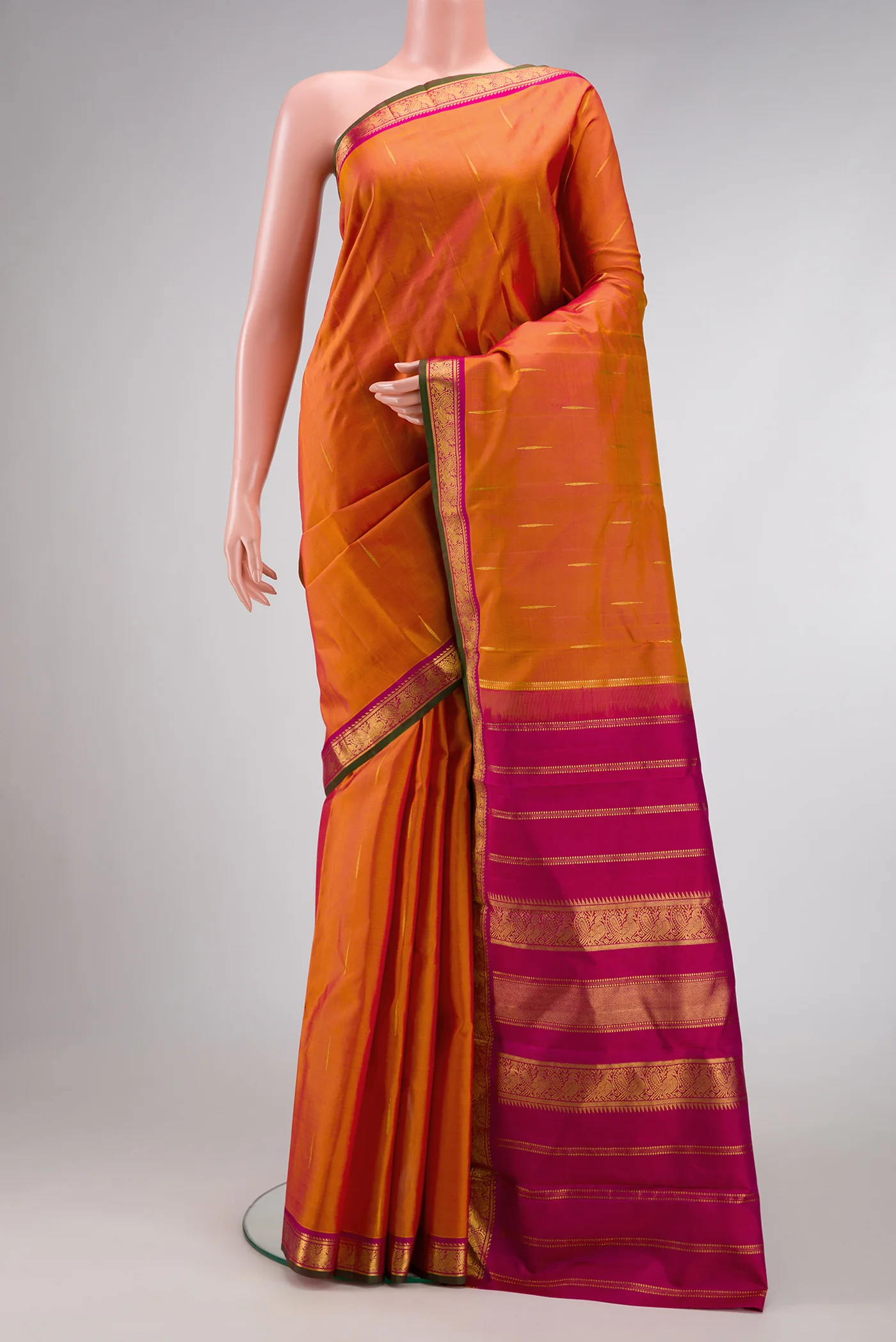 Mustard with Pink Color Kanchipuram Silk Saree