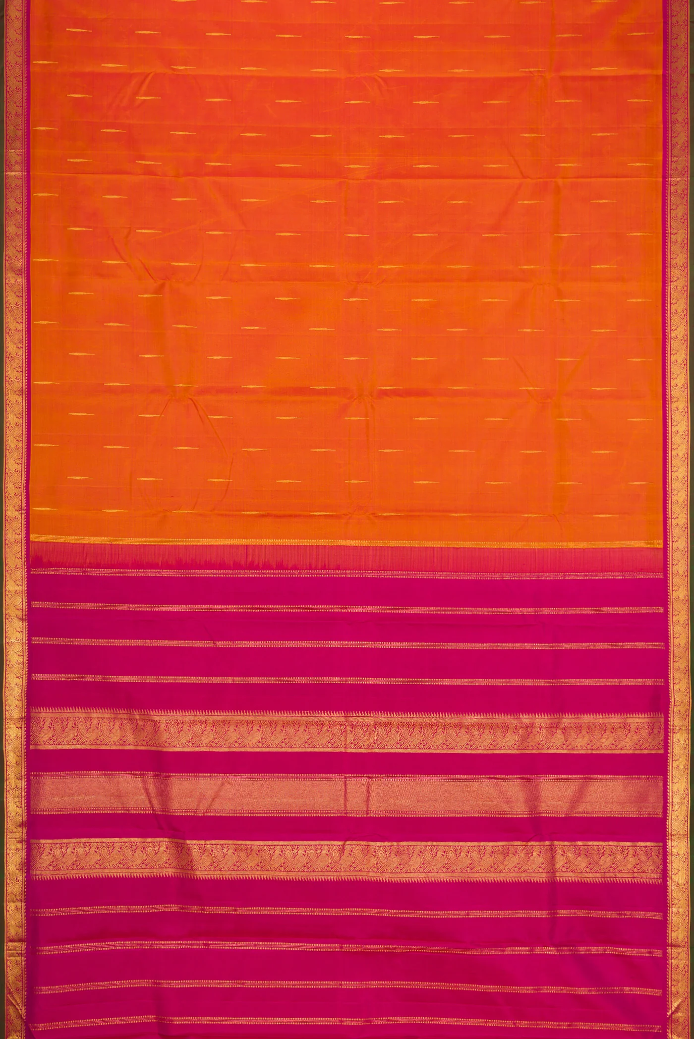 Mustard with Pink Color Kanchipuram Silk Saree - Image 6