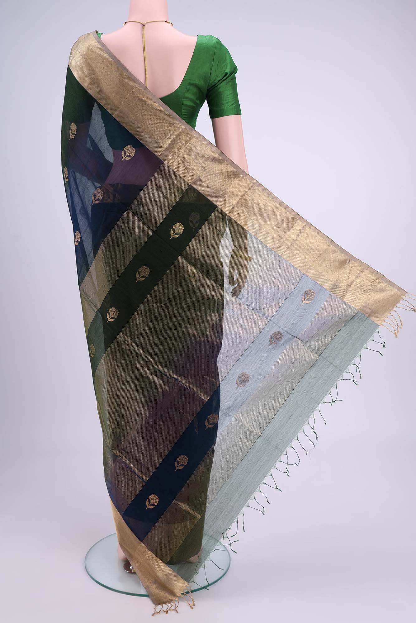 N Dual Tone Maheshwari Silk Cotton Saree - Image 2