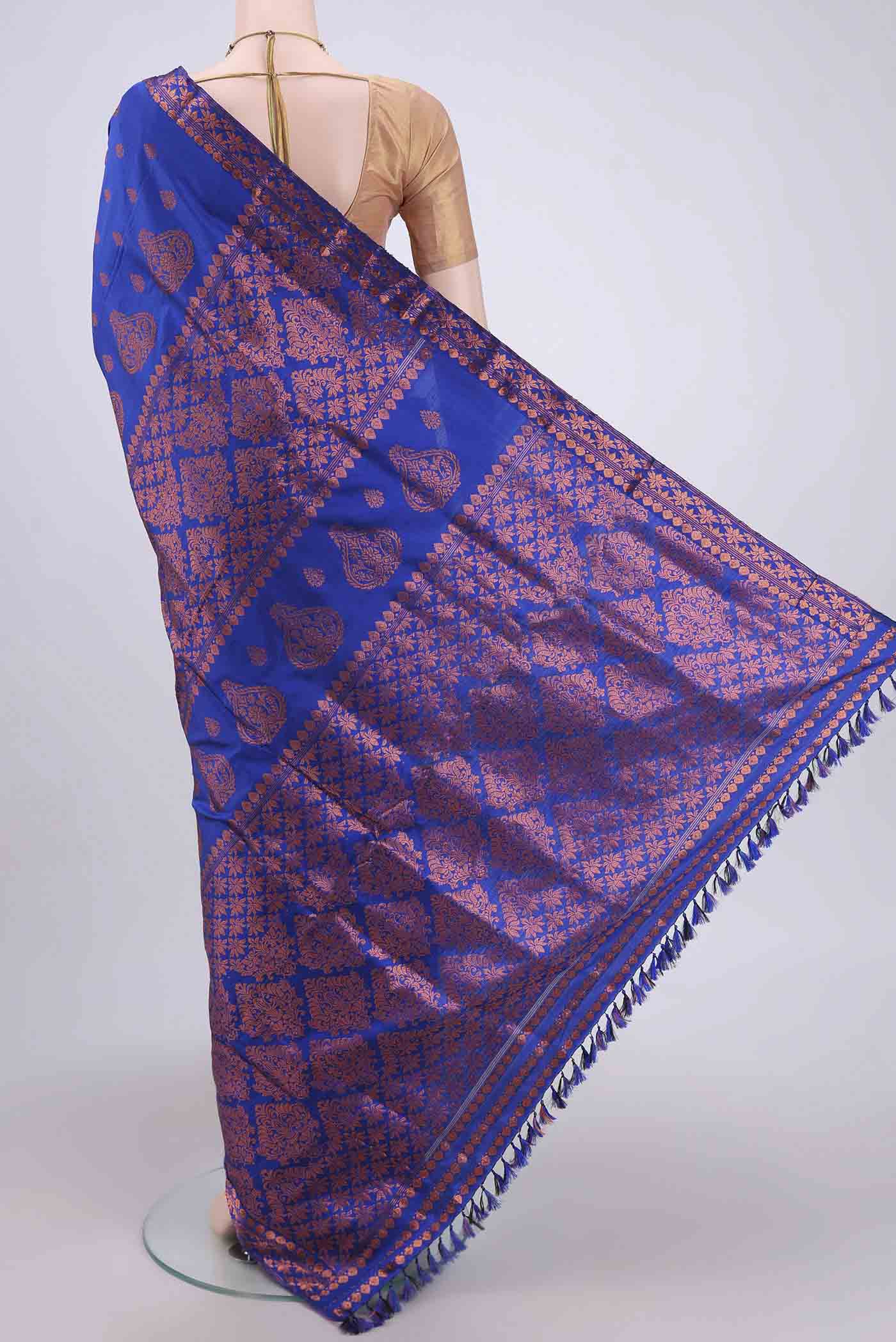 Royal Blue Assam Silk Saree - Image 3