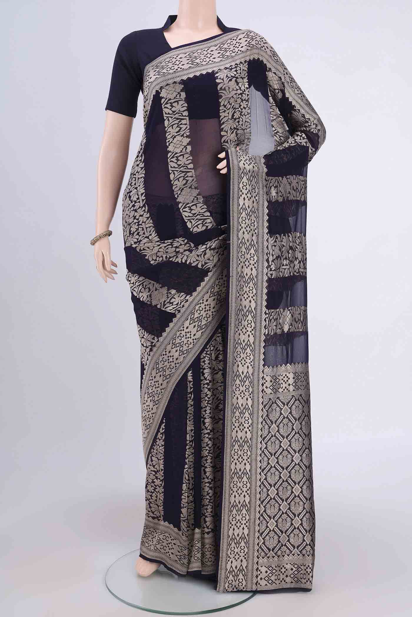 Navy Blue Banarasi Georgette Saree