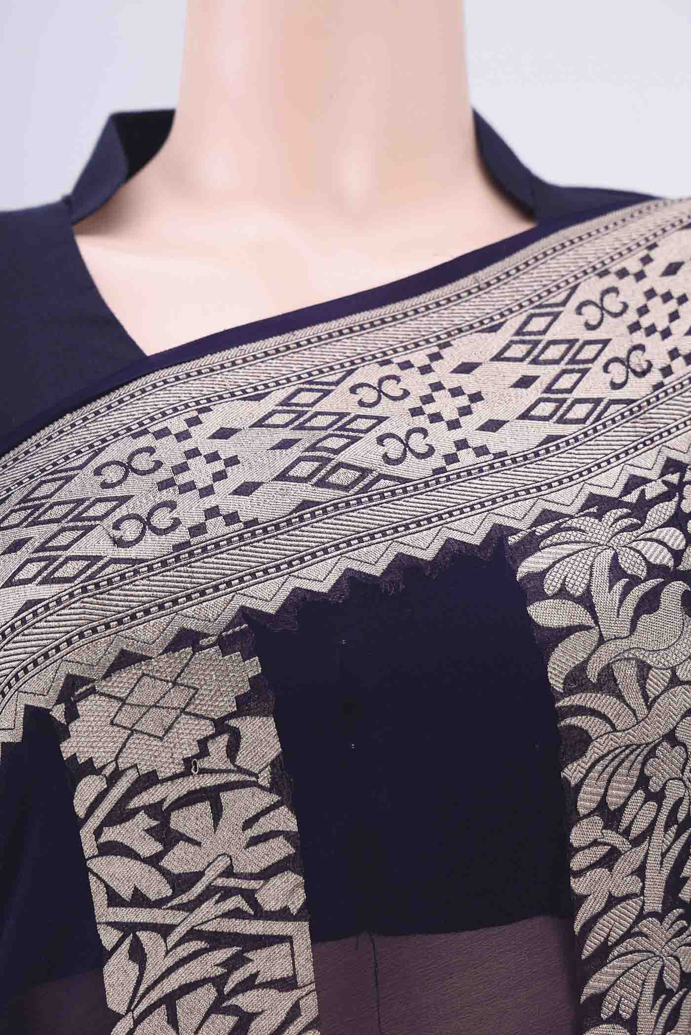 Navy Blue Banarasi Georgette Saree - Image 2