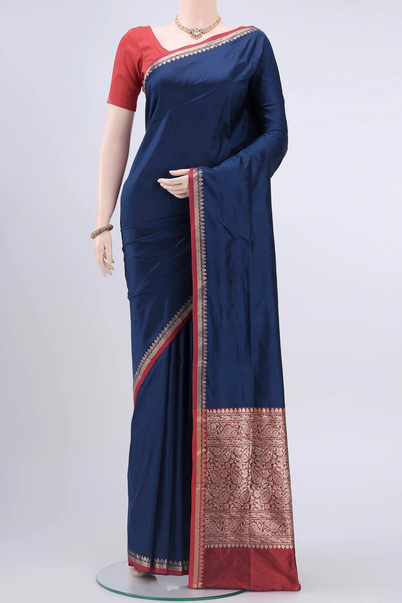 Navy Blue Banarasi Katan Silk Saree