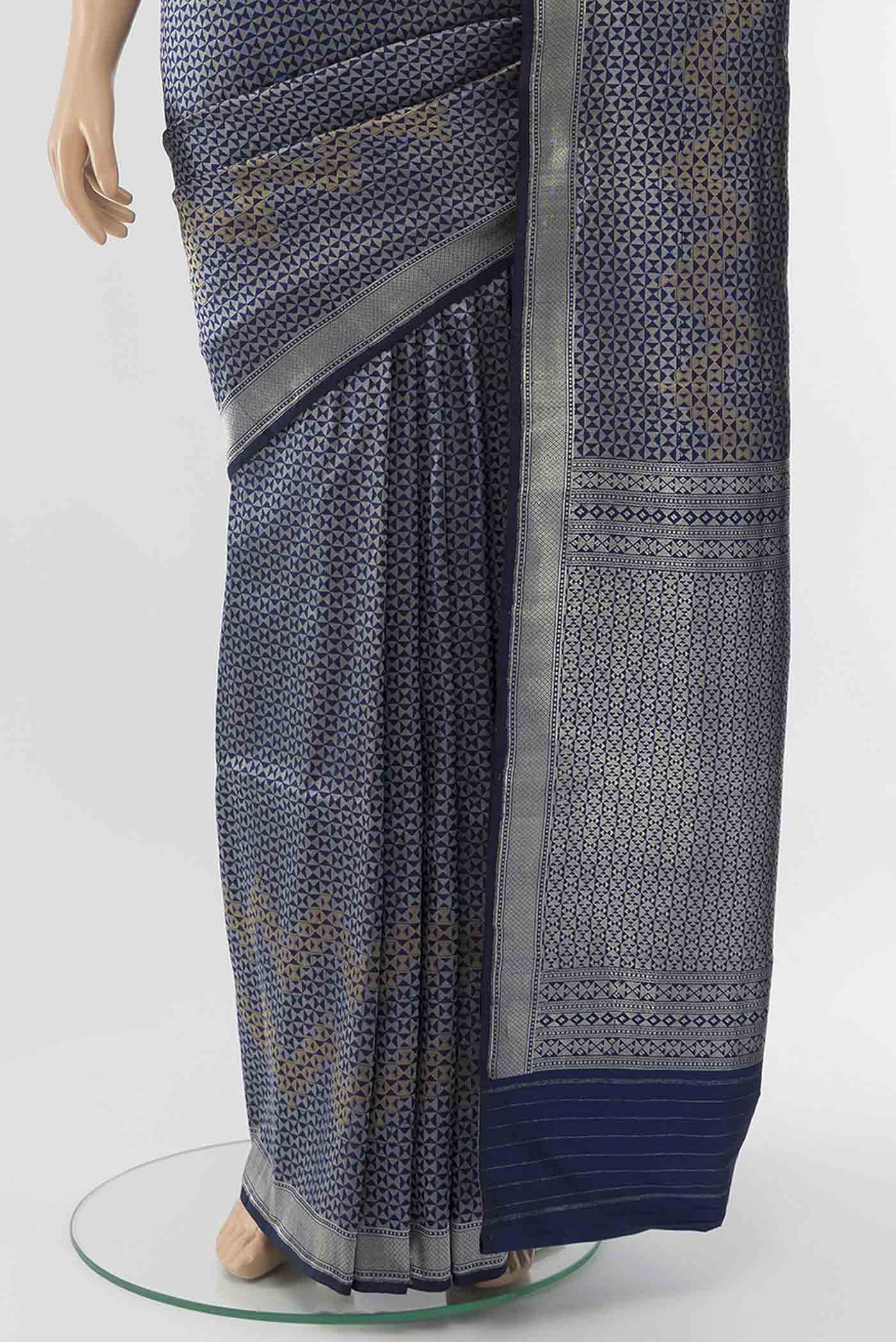 Navy Blue Banarasi Katan Silk Saree - Image 3