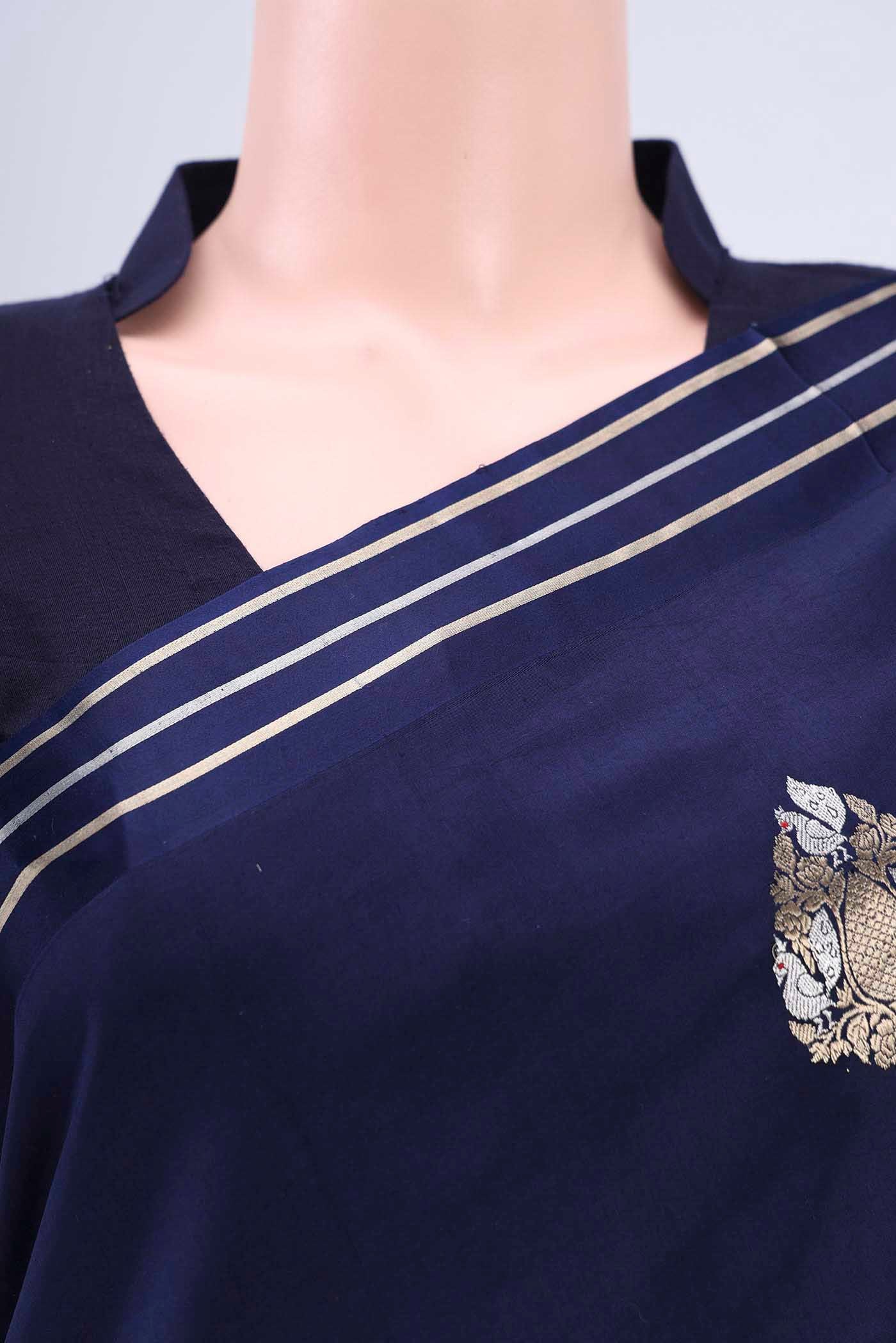 Navy Blue Banarasi Silk Saree - Image 2