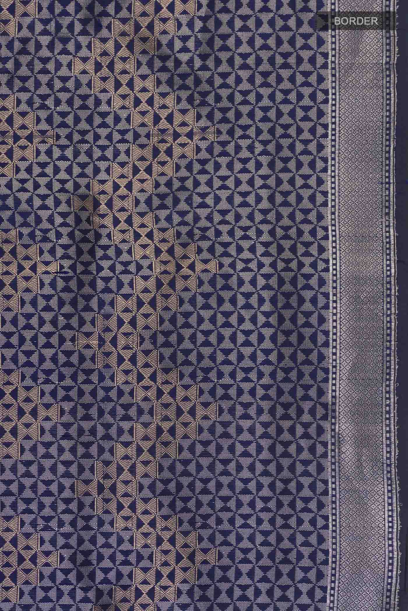 Navy Blue Banarasi Katan Silk Saree - Image 3