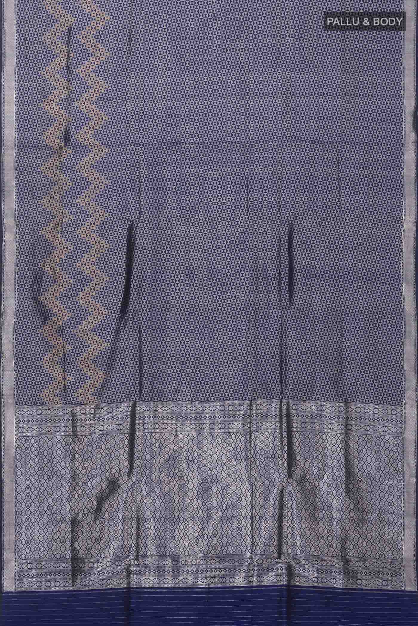 Navy Blue Banarasi Katan Silk Saree - Image 6