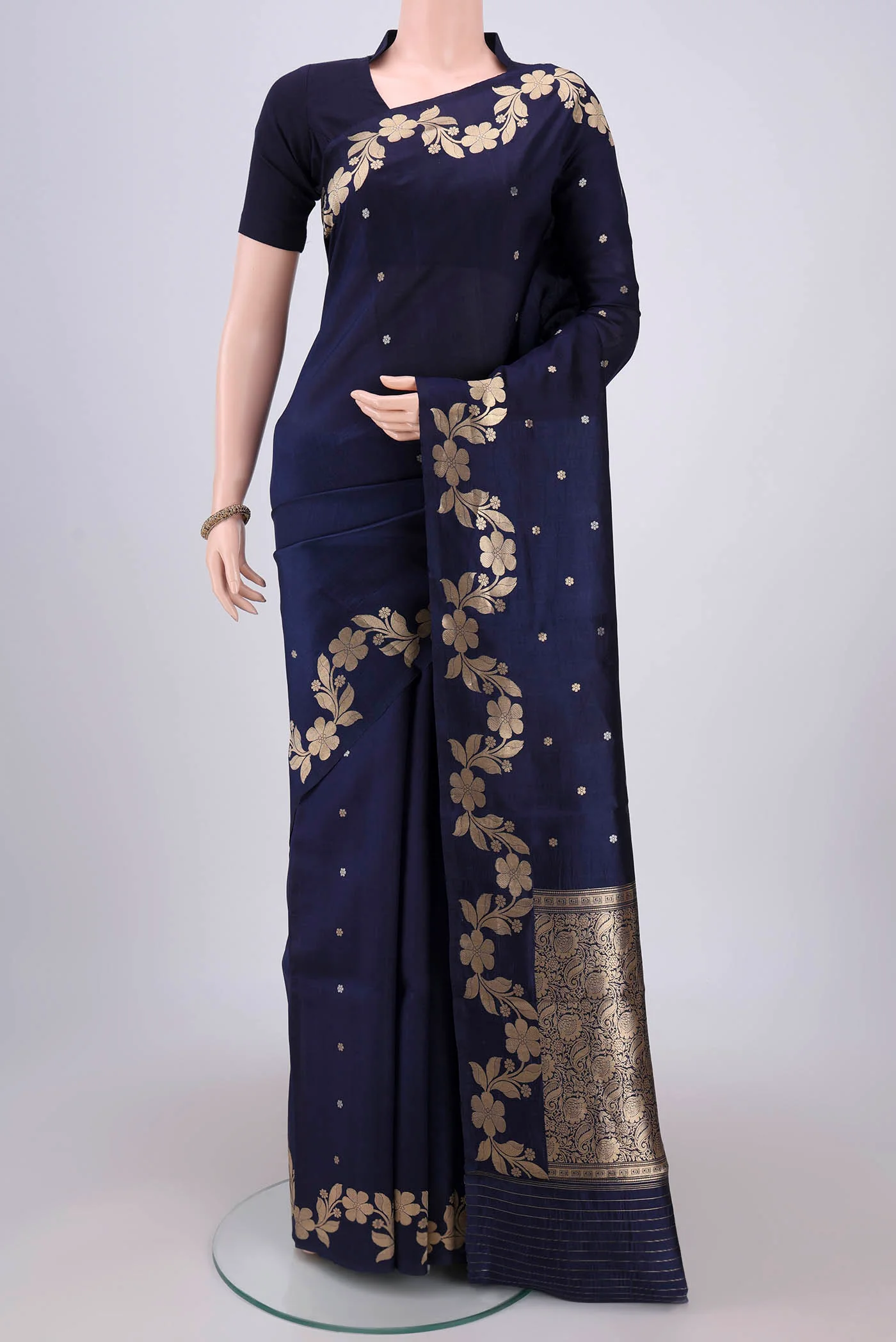 Navy Blue Banarasi Katan Silk Saree