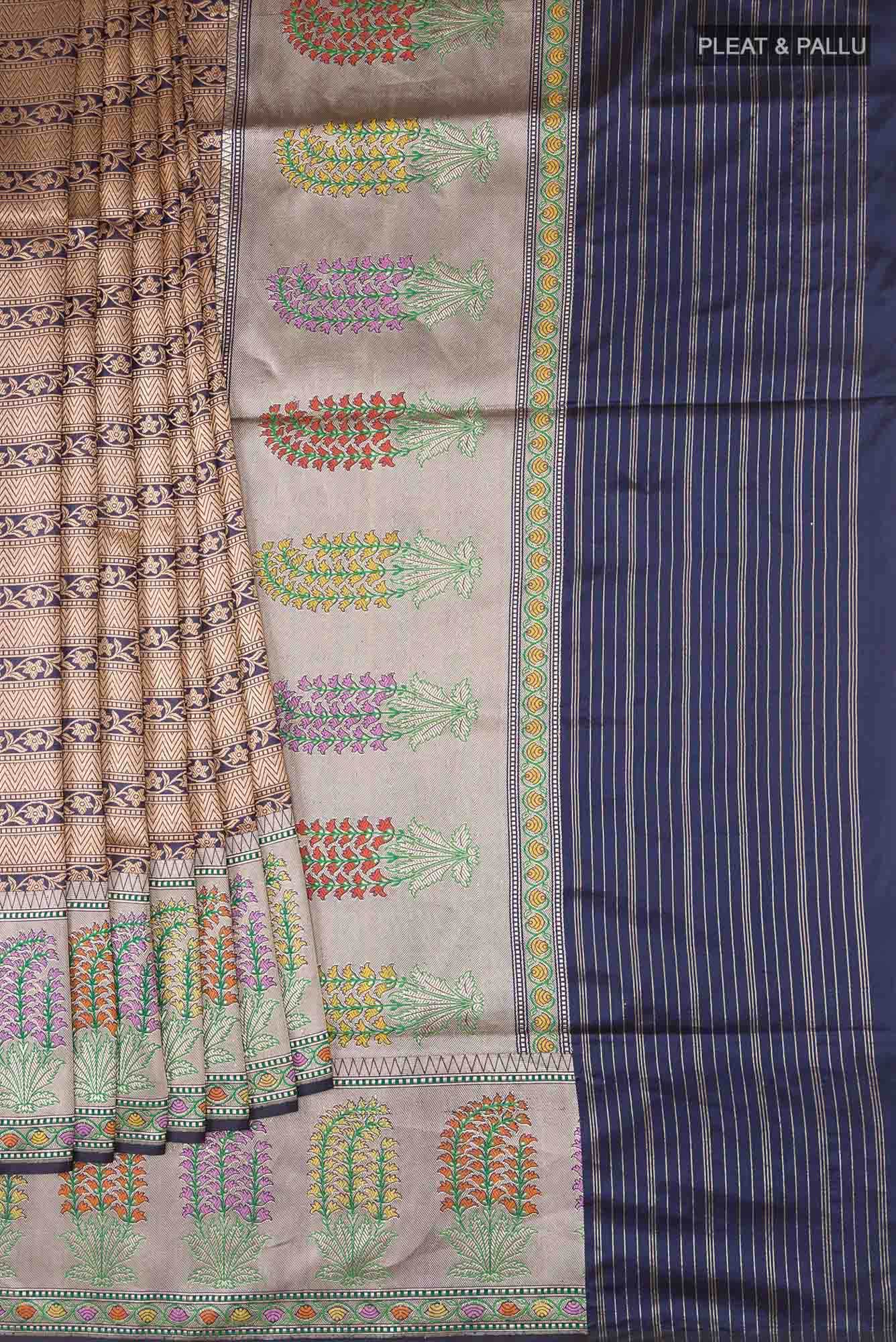 Pure Silk Pure Zari Navy Blue Banarasi Saree - Image 2