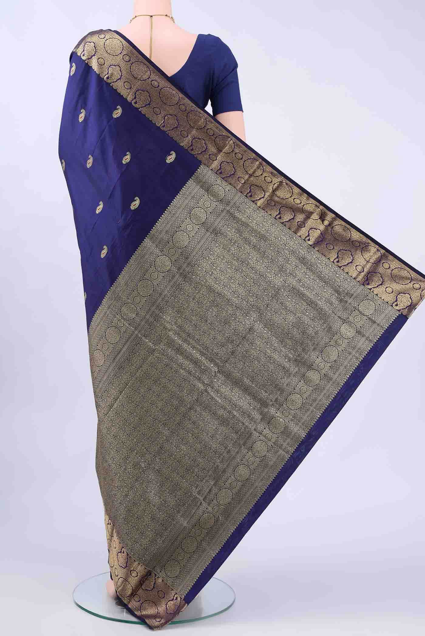 Navy Blue Bangalore Silk Saree - Image 2