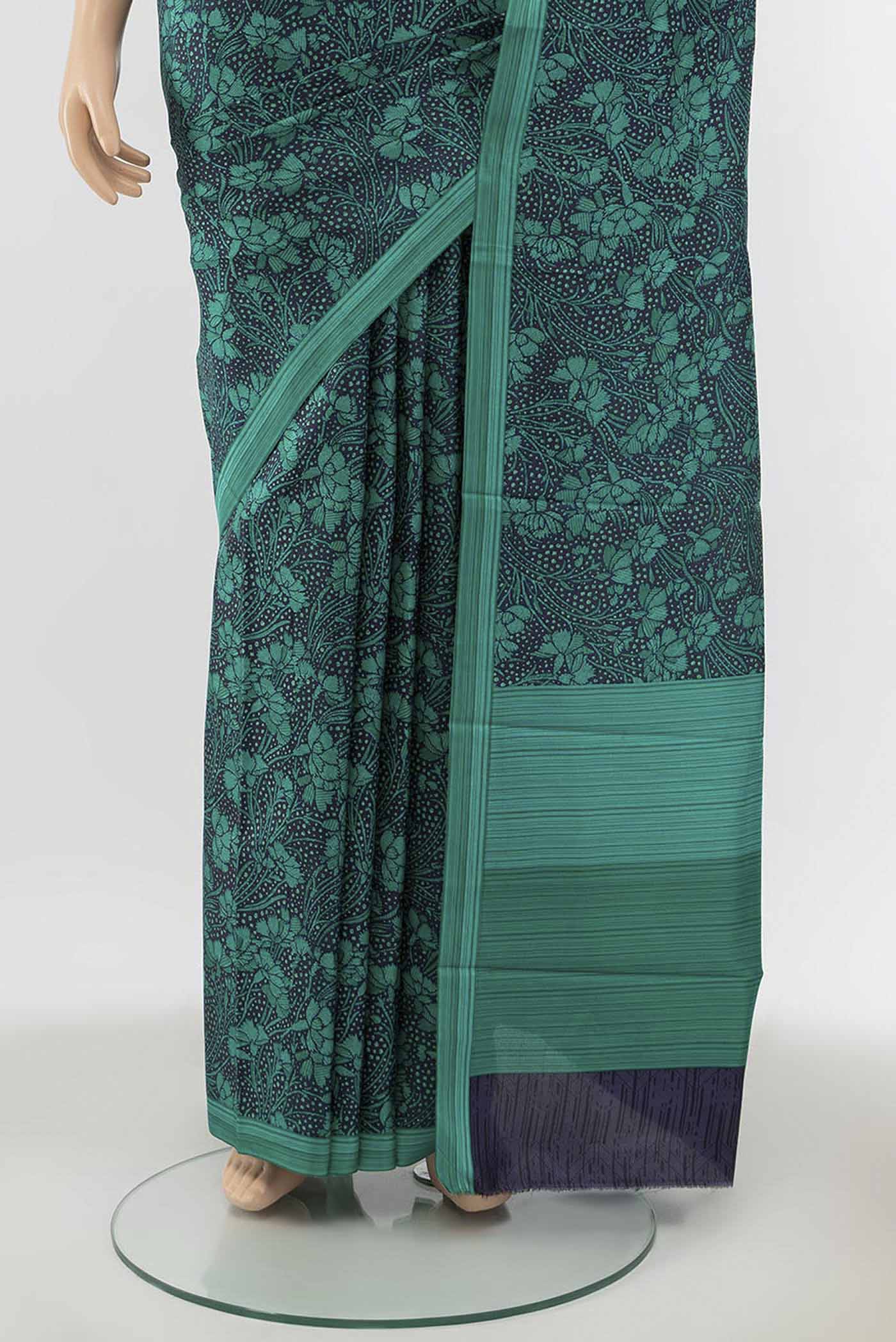 Navy Blue Blended Printed Silk Saree - Image 3