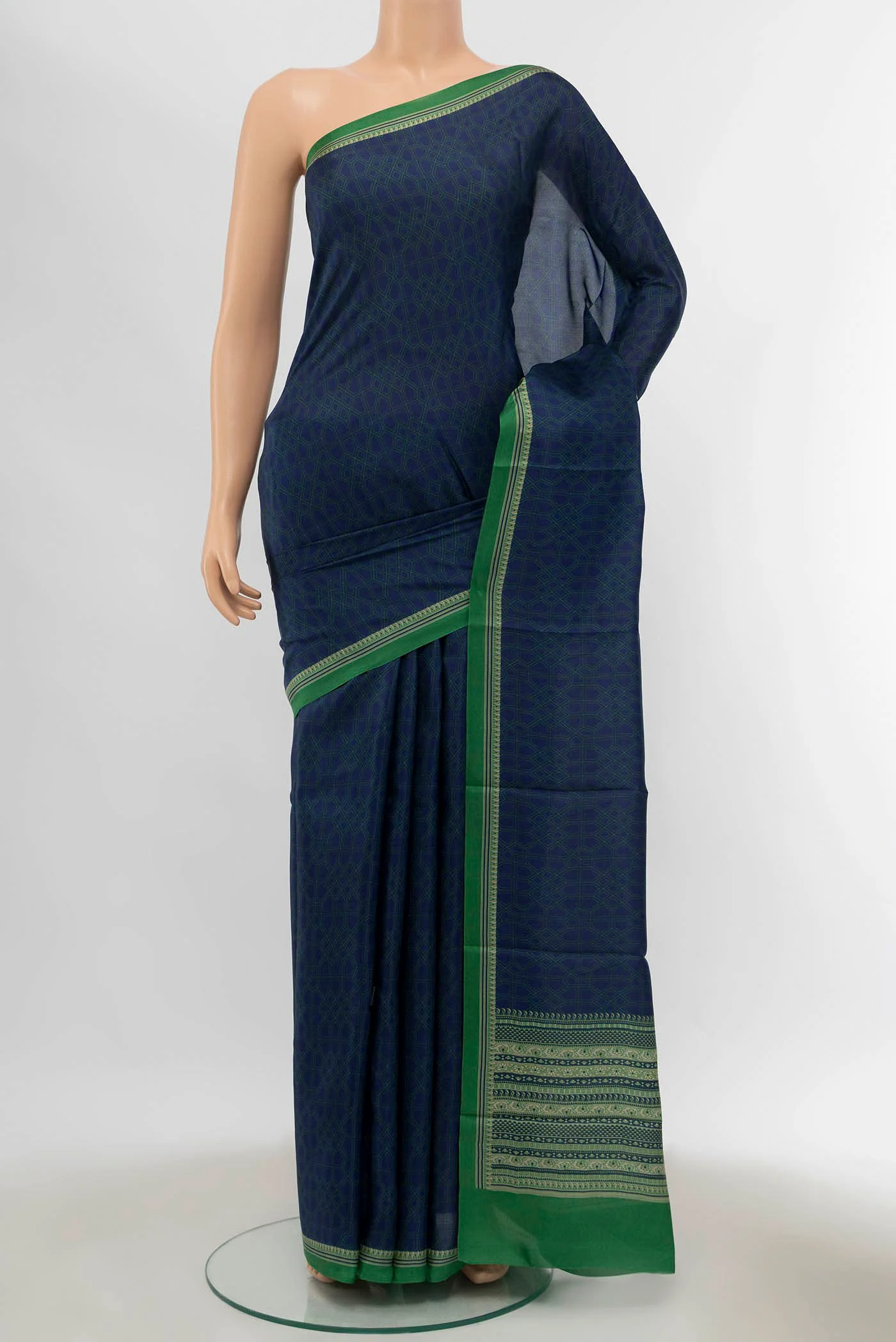 Navy Blue Blended Printed Silk Saree