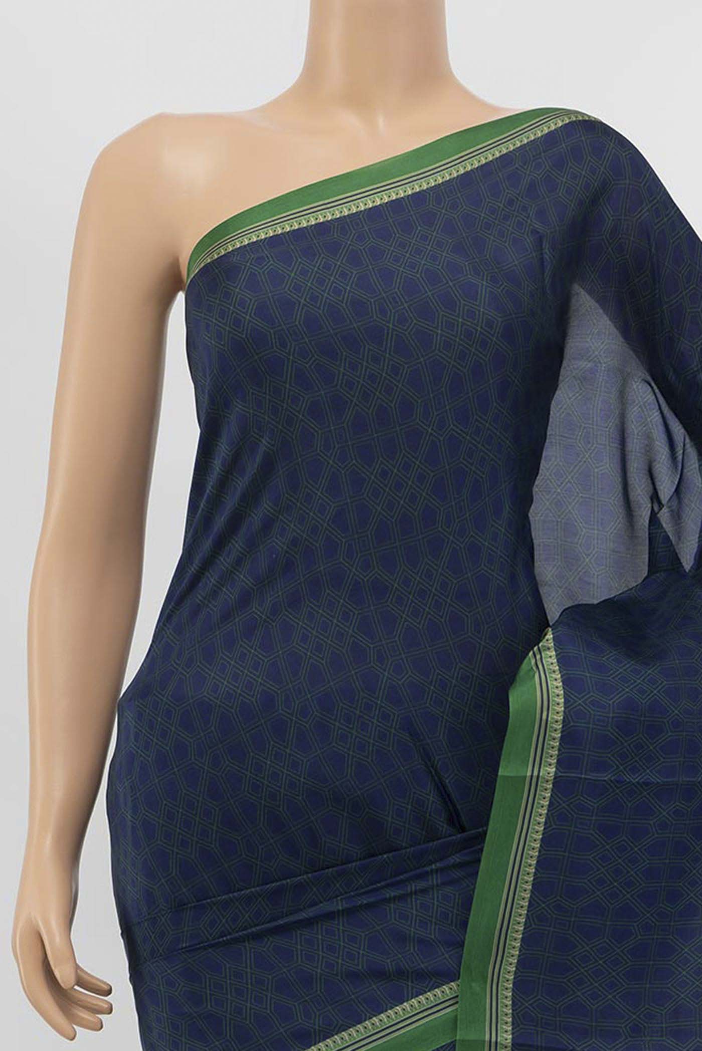 Navy Blue Blended Printed Silk Saree - Image 2