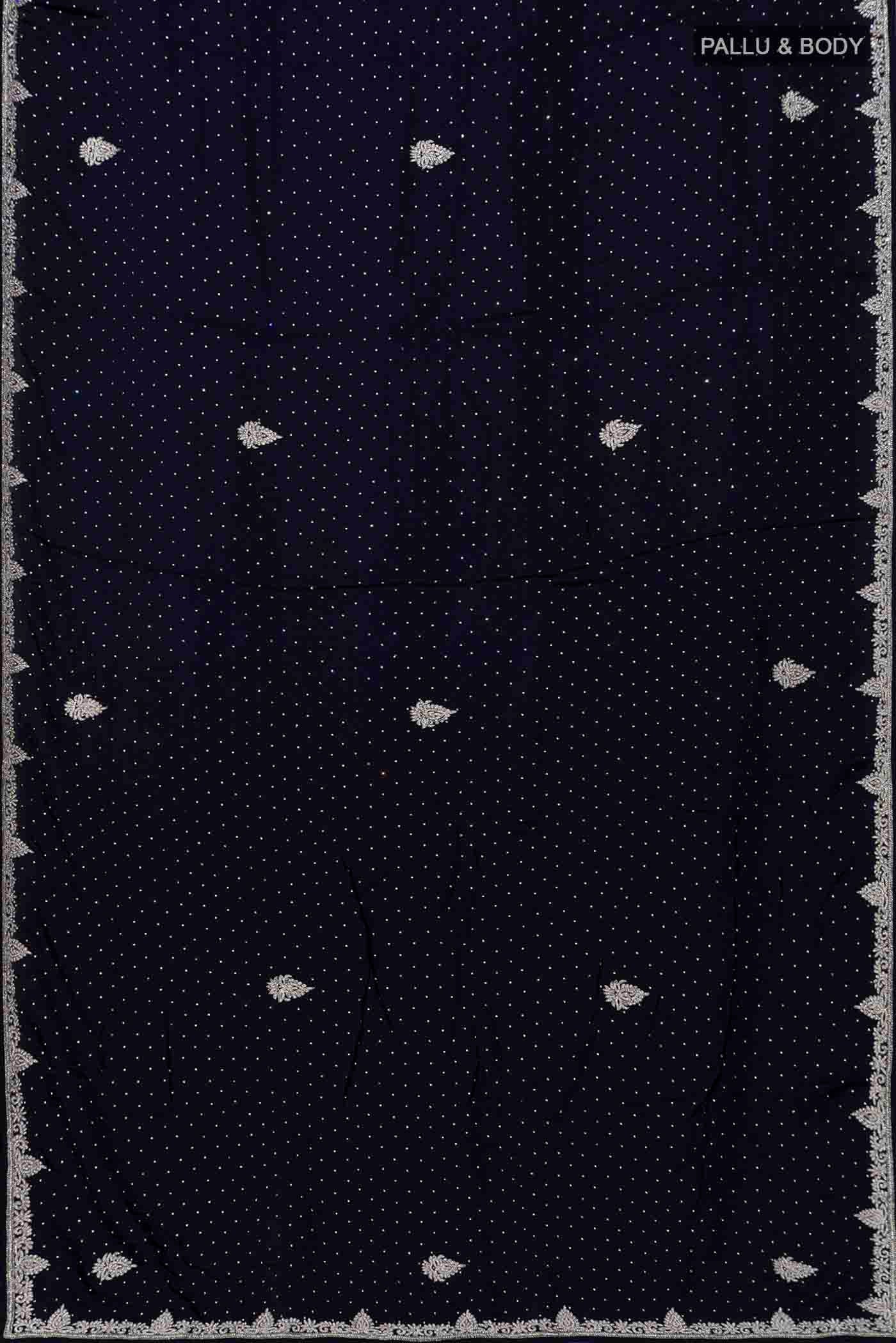 Navy Blue Blended Satin Silk Saree - Image 3