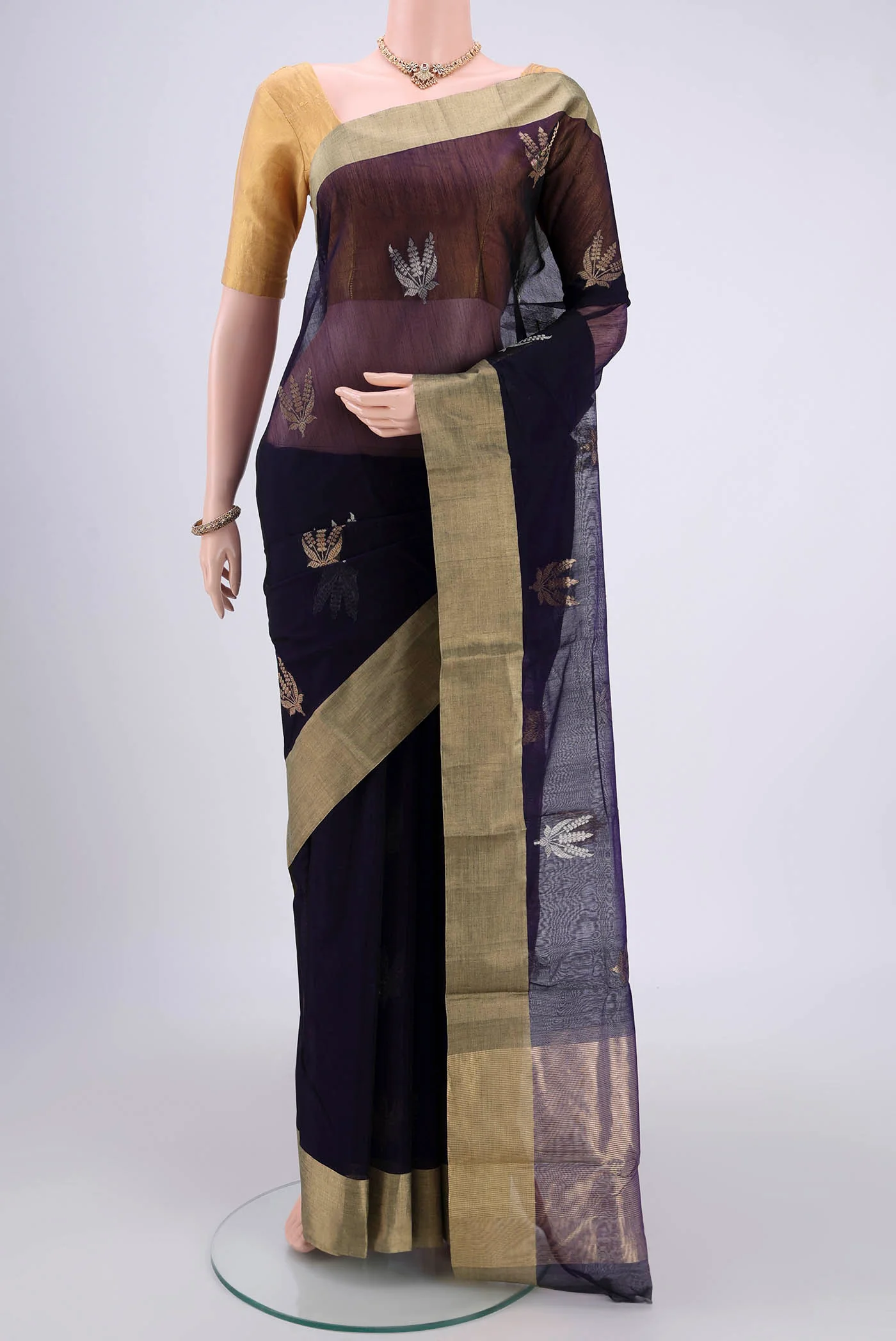 Navy Blue Chanderi Silk Cotton Saree