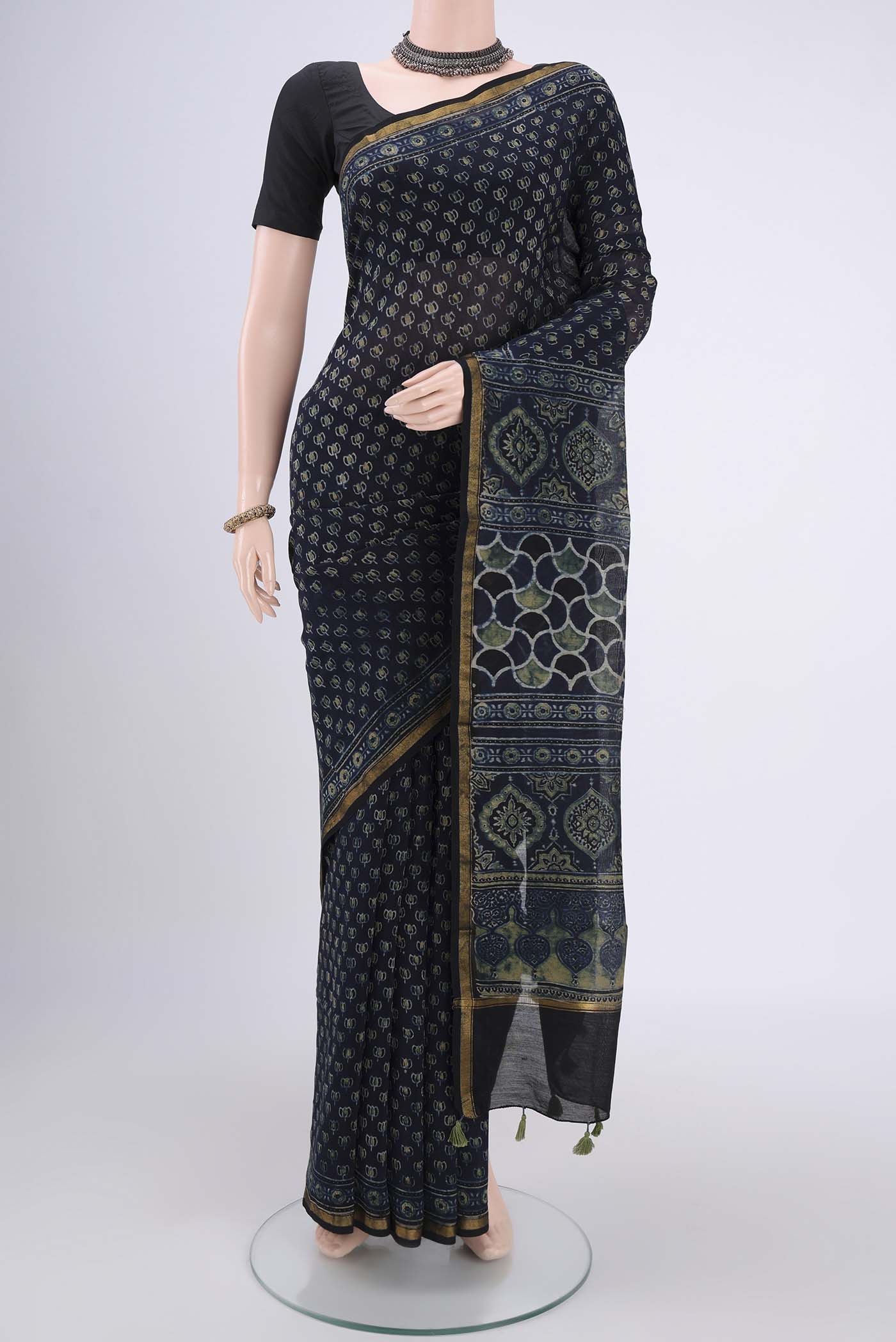 Navy Blue Chanderi Silk Cotton Saree