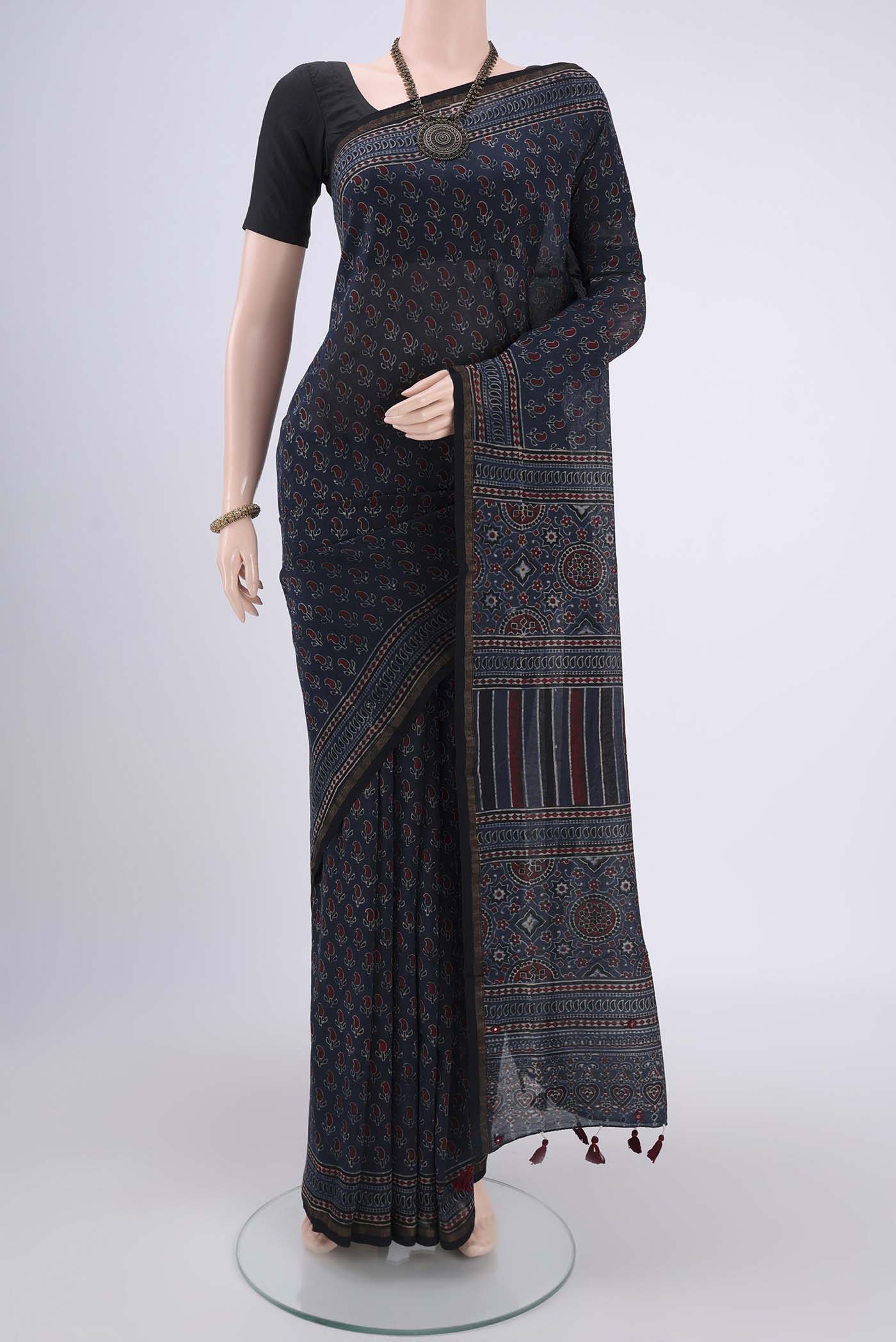 Navy Blue Chanderi Silk Cotton Saree