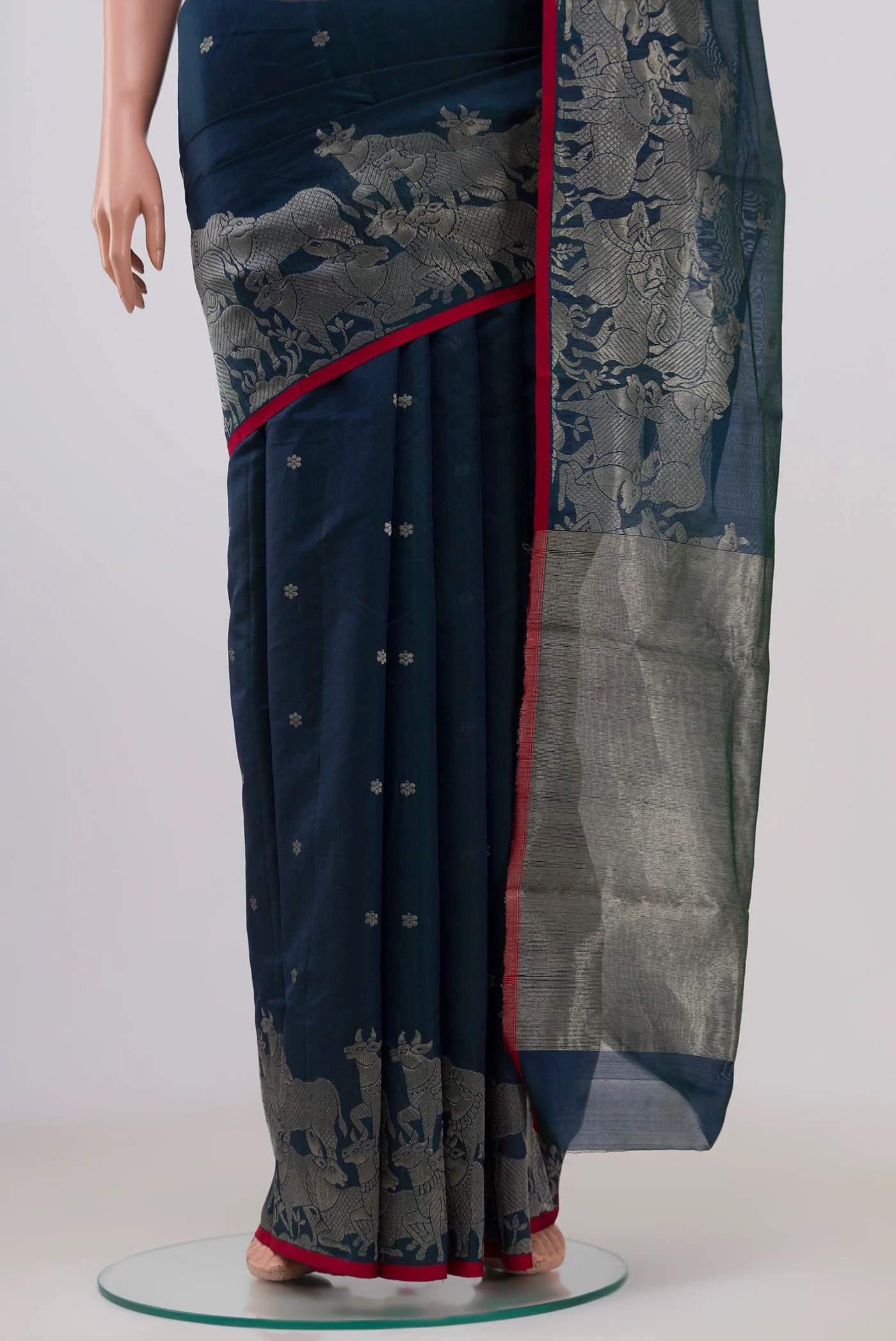 Blue Chanderi Silk Cotton Saree - Image 3