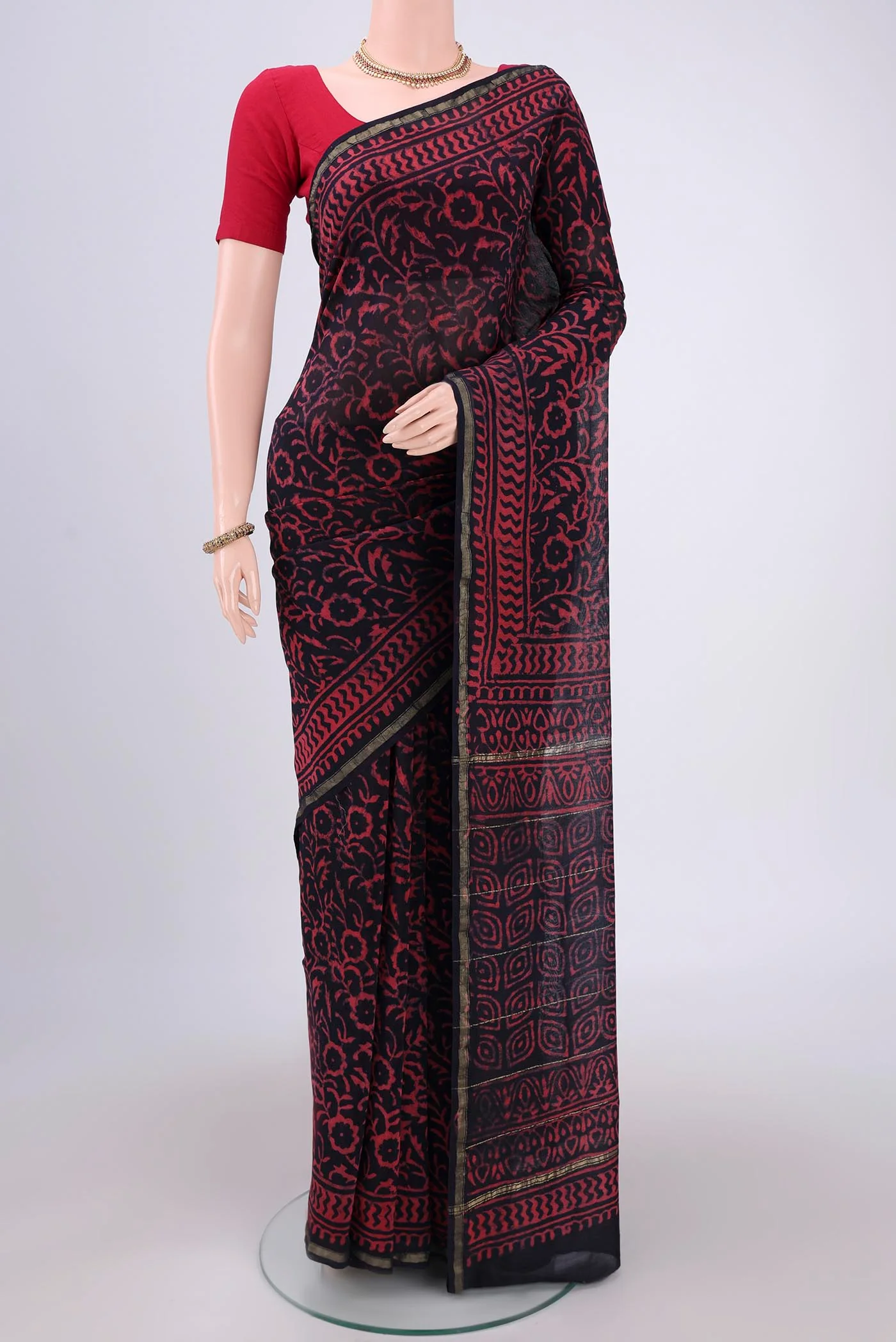 Navy Blue Chanderi Silk Cotton Saree