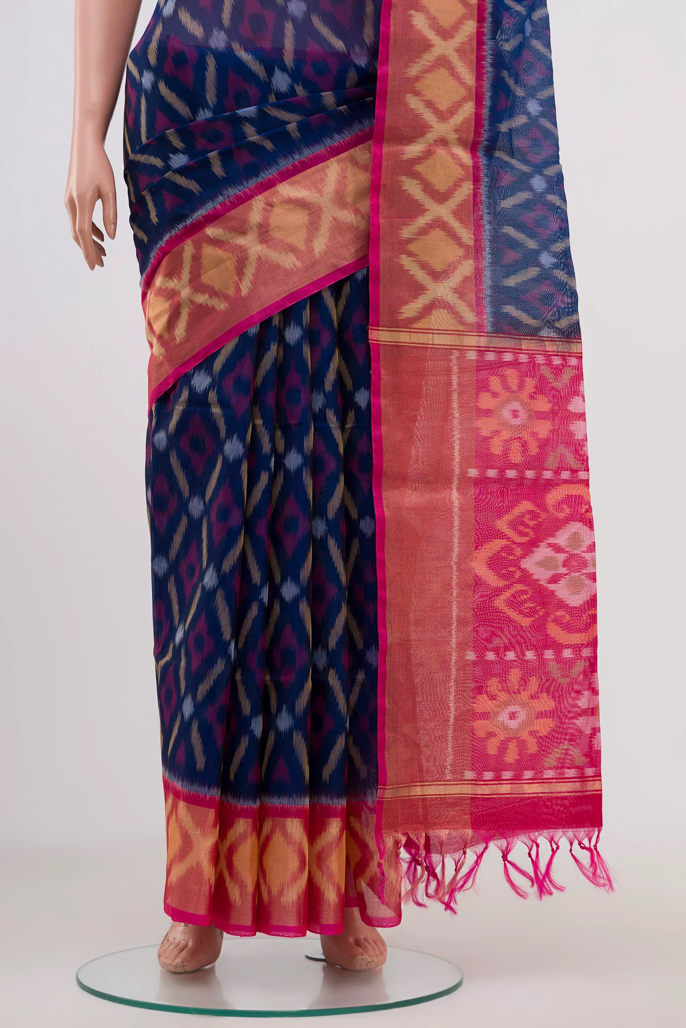 Dark Blue Silk Cotton Saree - Image 3