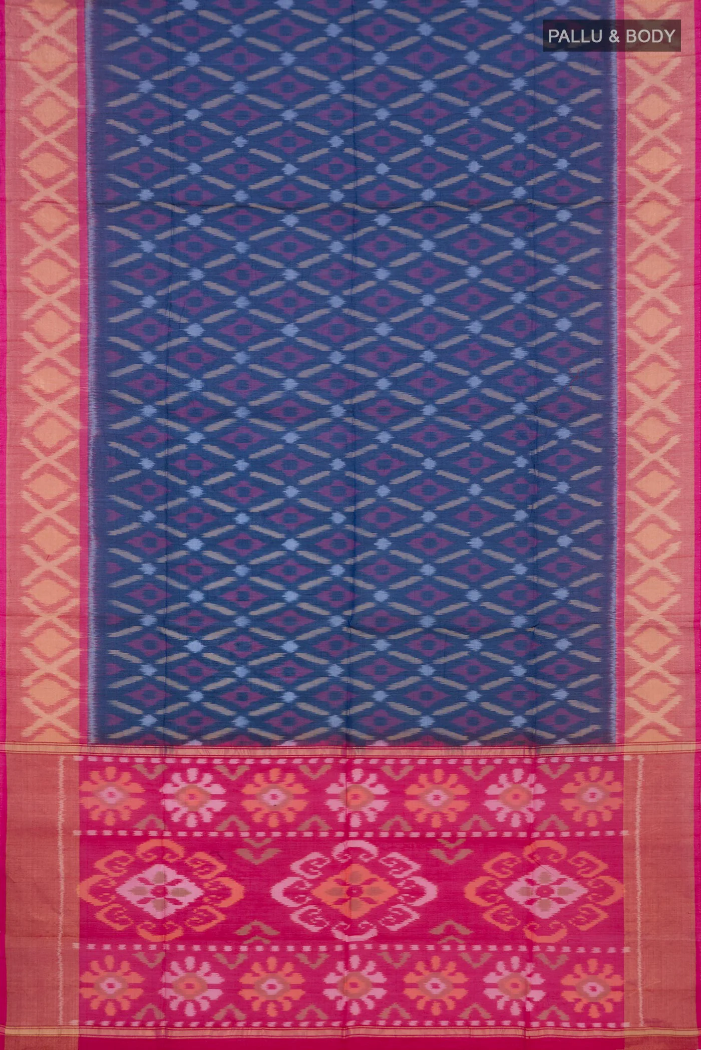 Dark Blue Silk Cotton Saree - Image 5