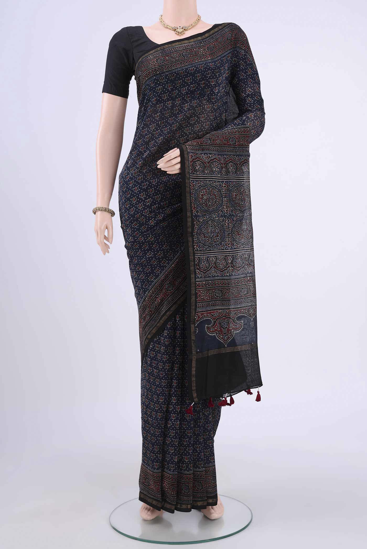 Navy Blue Cotton Saree