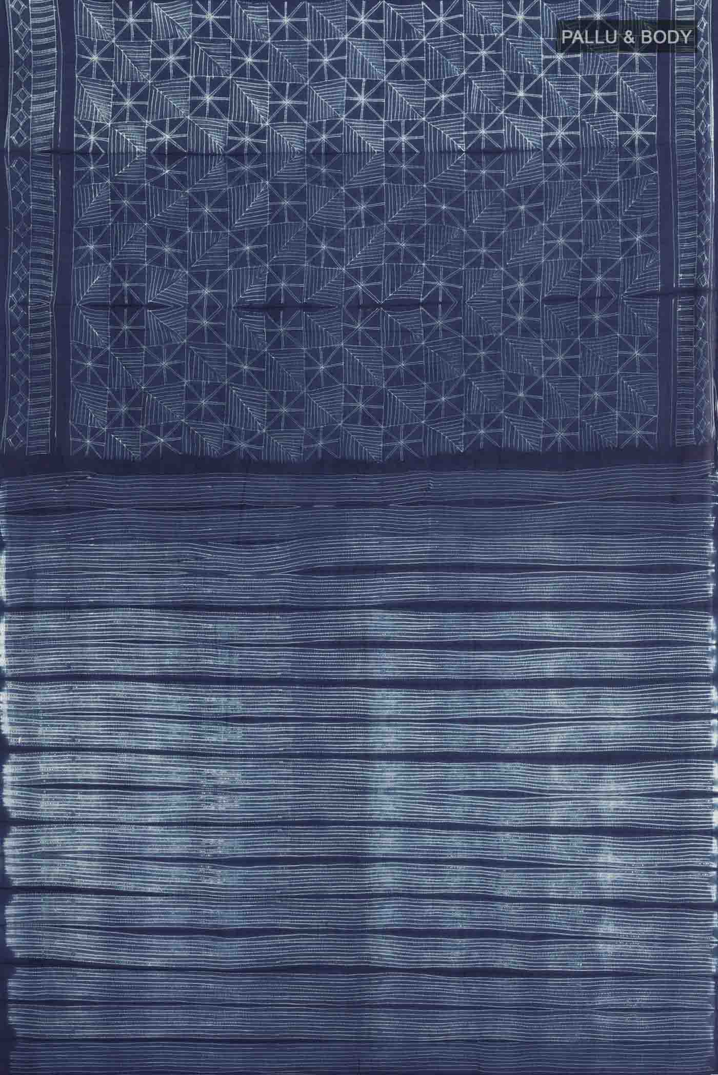 Navy Blue Cotton Saree - Image 3