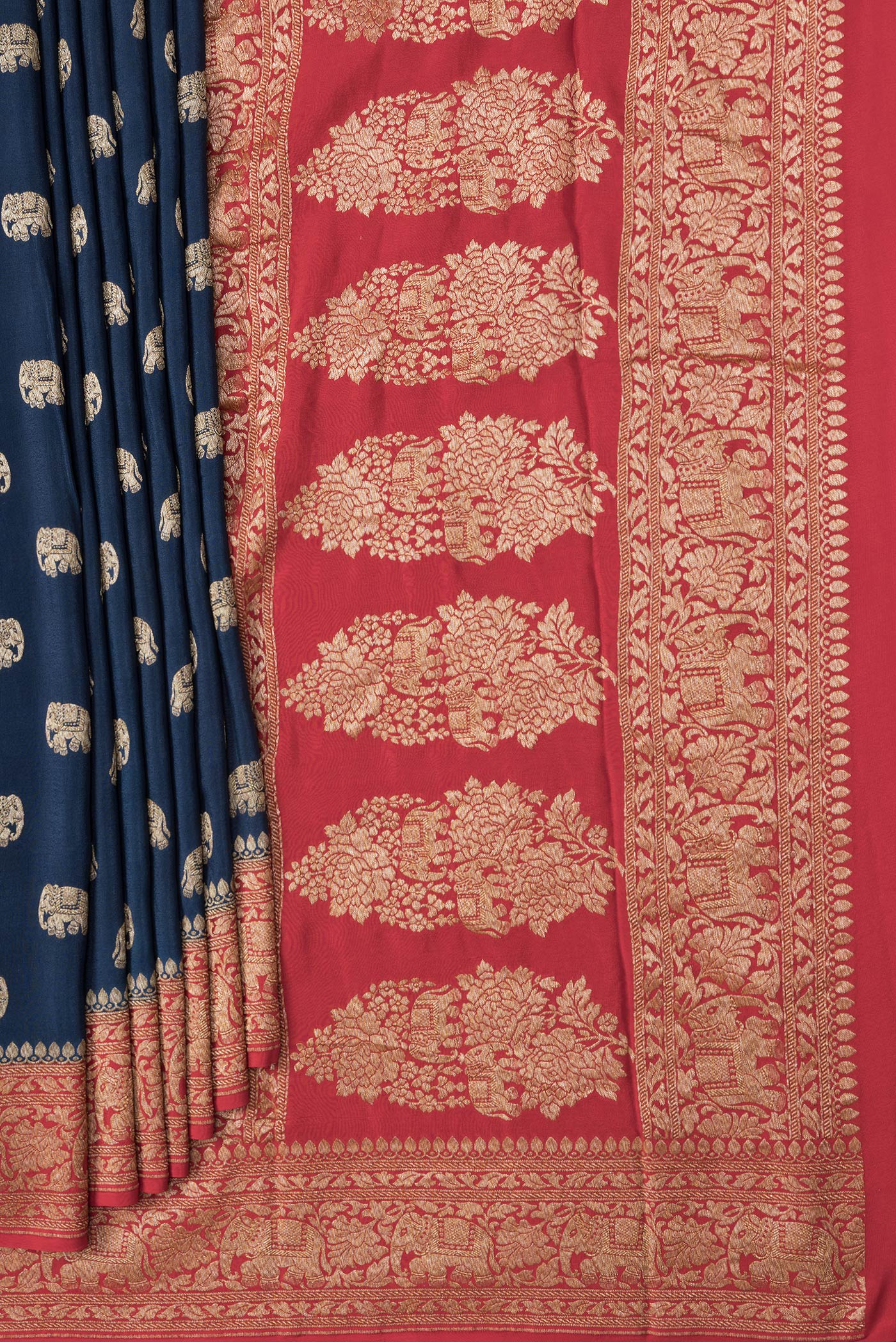 Navy Blue Banarasi Georgette Saree - Image 4