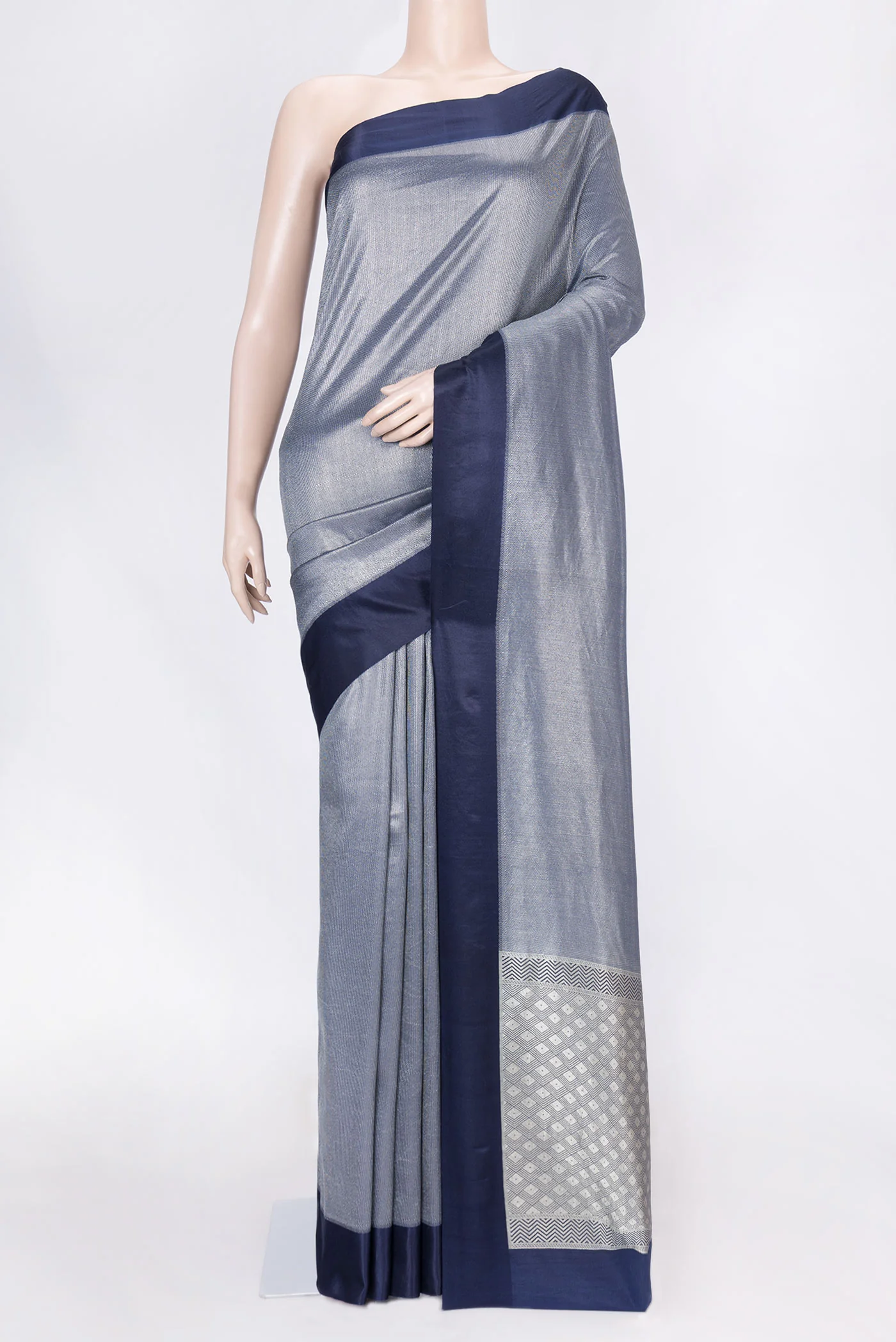 Navy Blue Dual Tone Banarasi Silk Saree