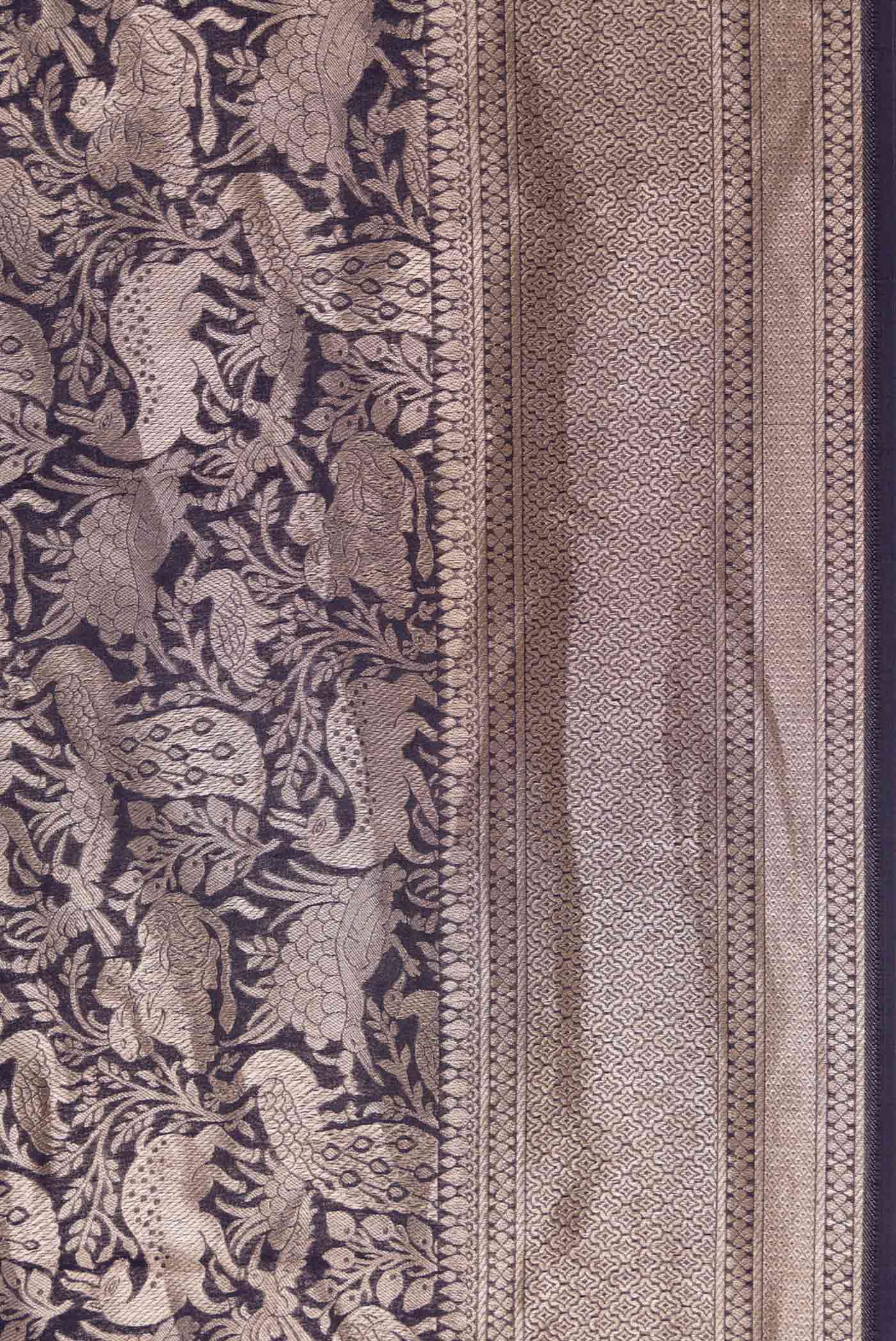 Navy Blue Dual Tone Banarasi Silk Saree - Image 3