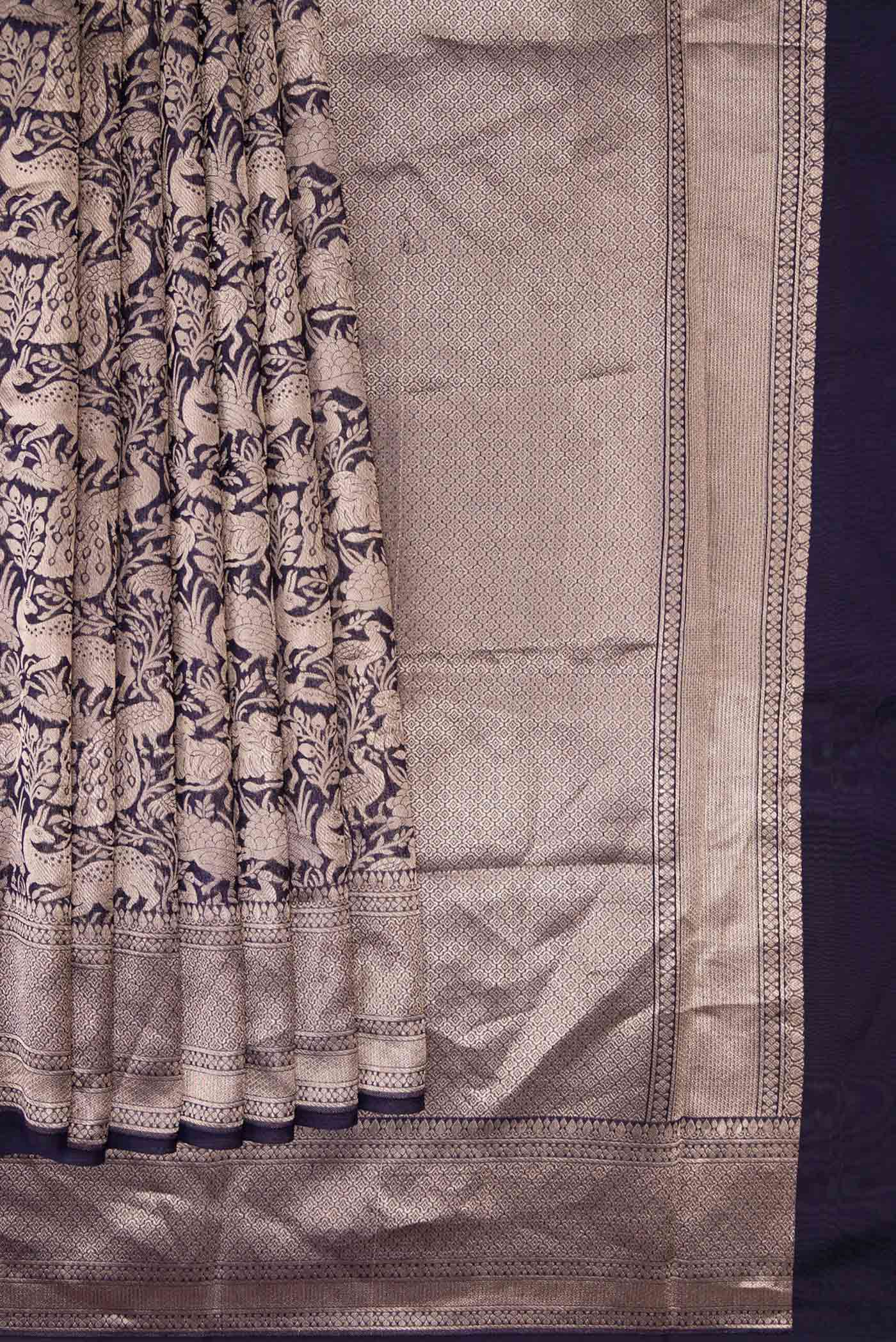 Navy Blue Dual Tone Banarasi Silk Saree - Image 4